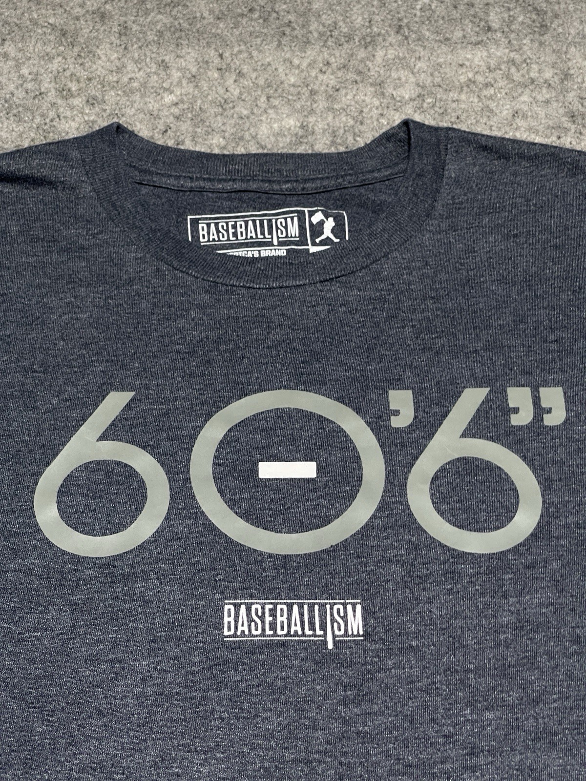 Baseballism mound to home plate Blue Gray 60 foot 6 inches 60’6″ Large Shirt