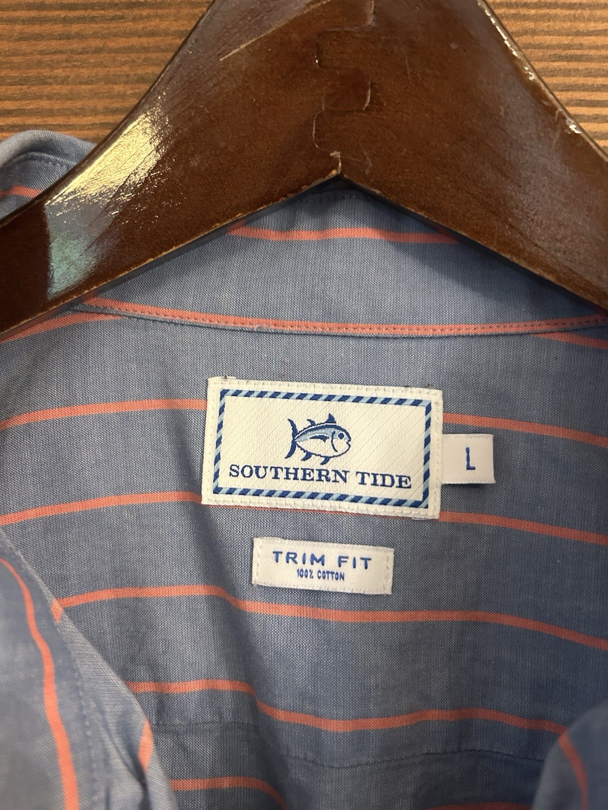 Southern Tide Men’s Button Down Shirt Blue Stripe Long Sleeve Trim Fit Large