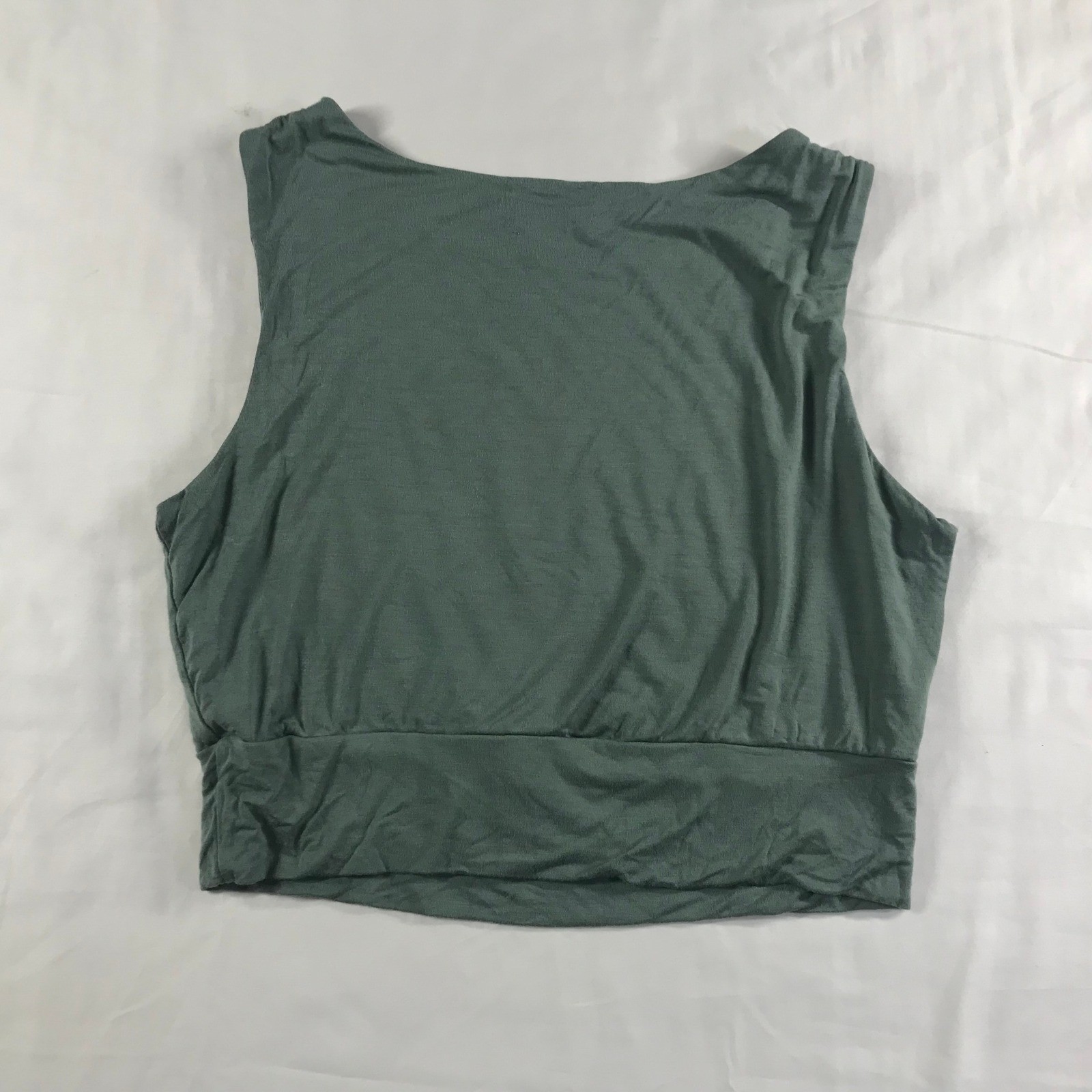 Sozy Sage Green Modal Blend Sleeveless Crop Top Boat Neck Banded Hem Large
