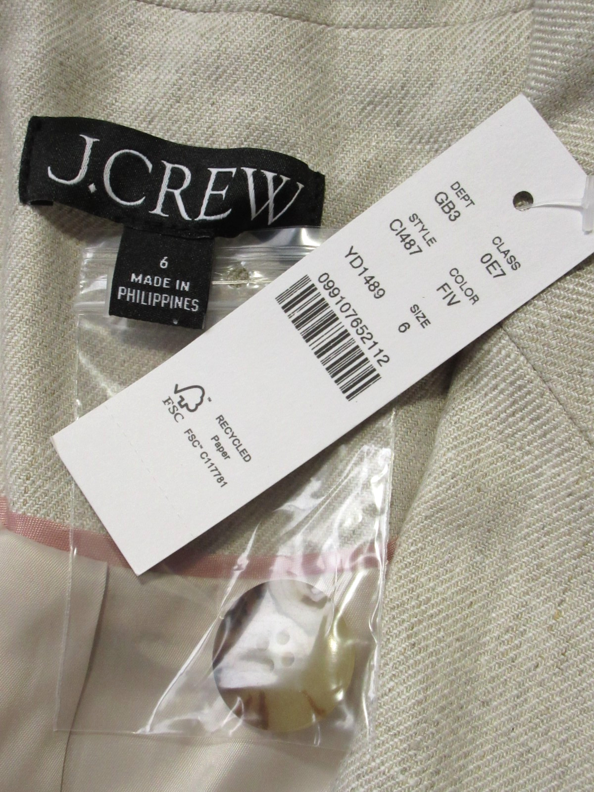 NWT J.Crew Alexandra Blazer in Flax Ivory Stretch Linen Blend Jacket 6