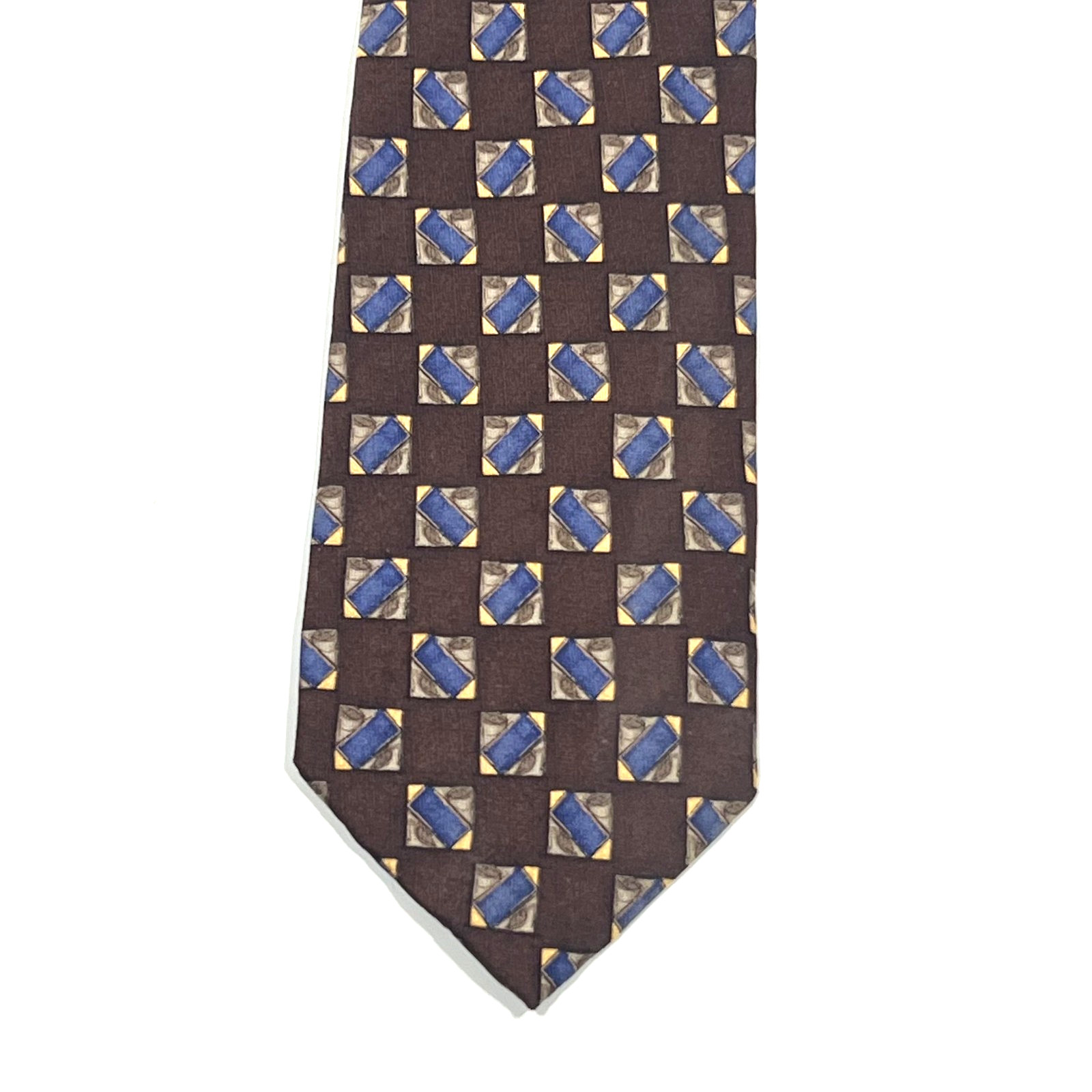J.Z. Richards 100% Silk Mens Necktie Geometric Brown Blue Tan in Squares