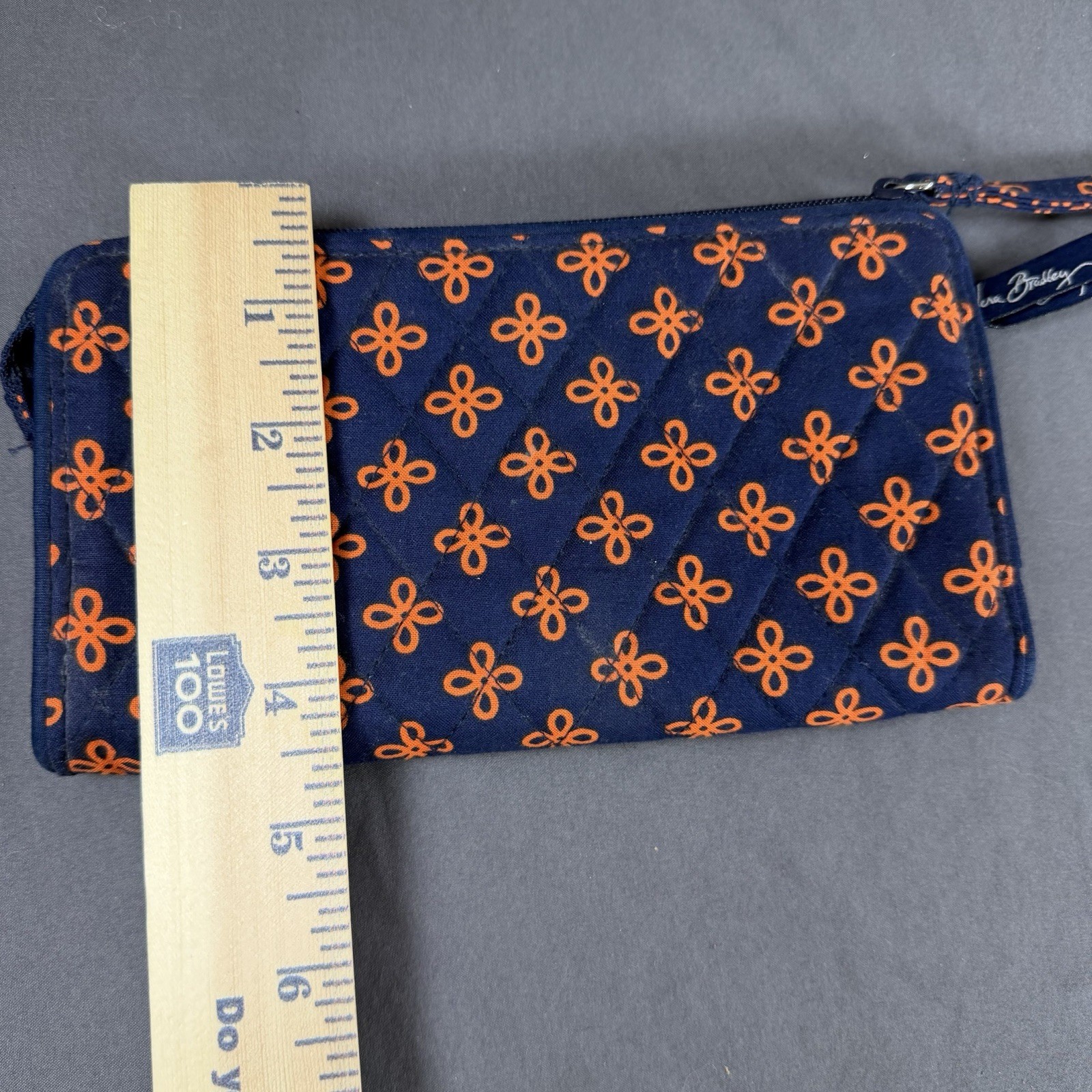 Vera Bradley Front Zip Wristlet Clutch Handbag Orange Blue Mini Concerto EUC