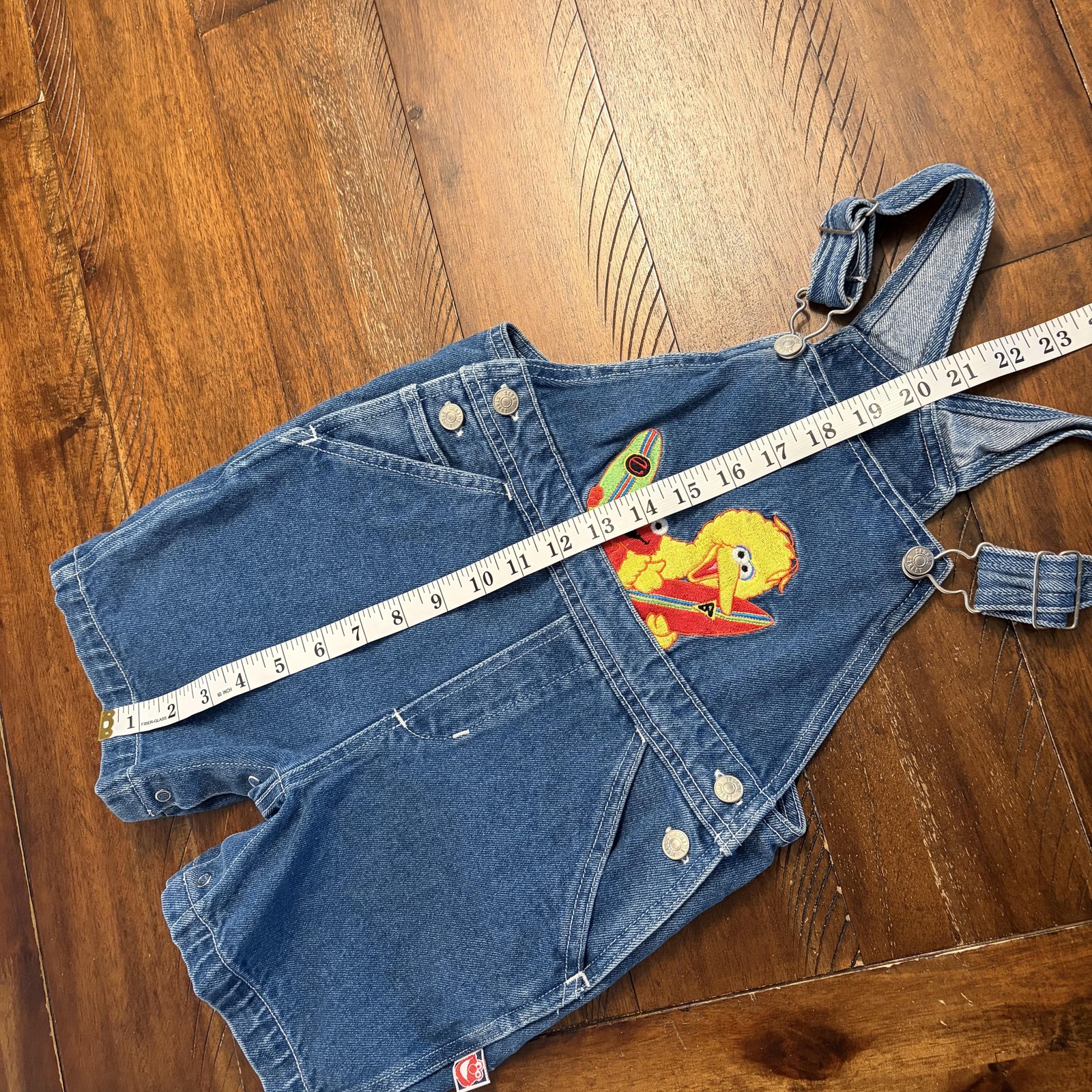 Sesame Street Shortall Kids 4T Blue Denim Big Bird Elmo Overalls Jeans