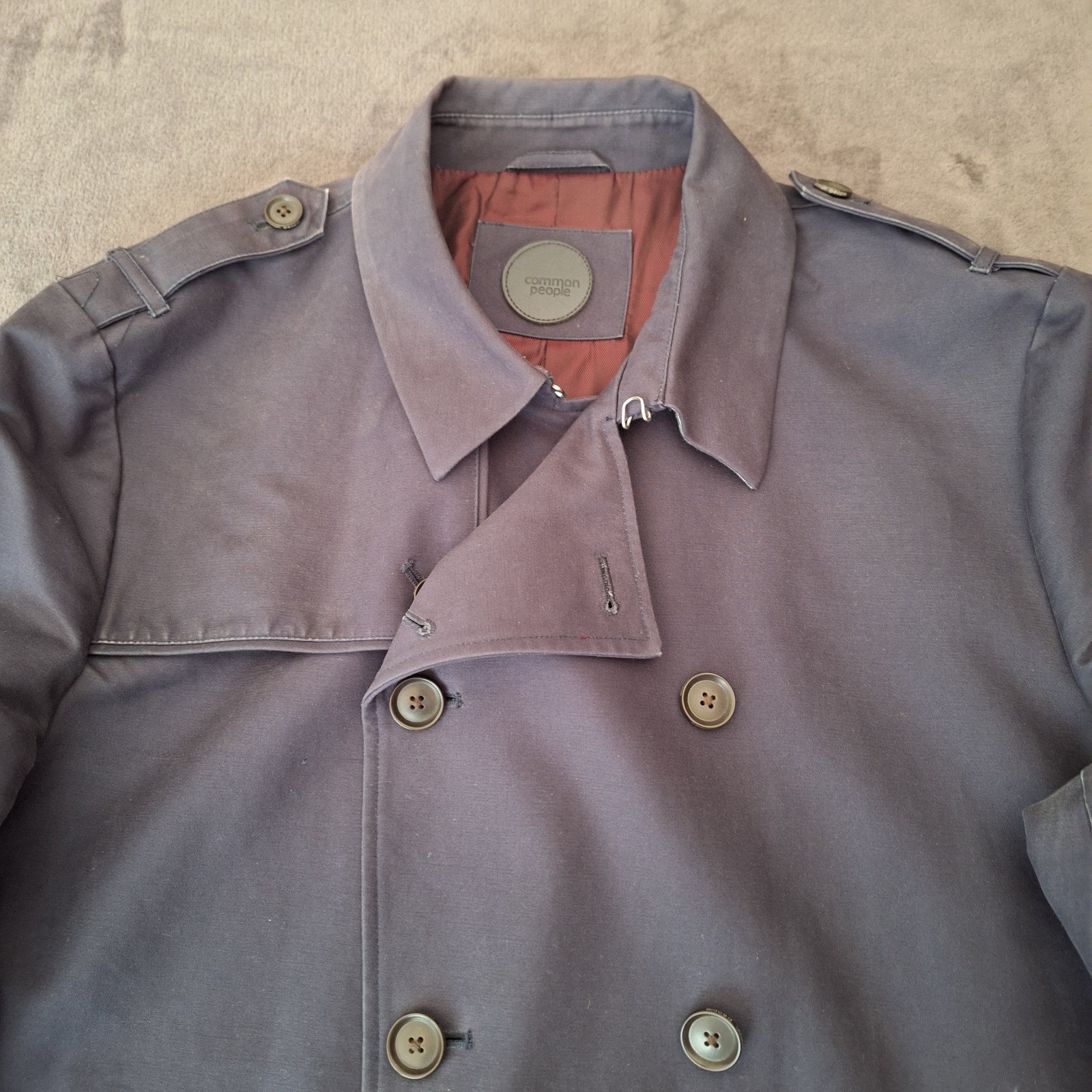 Common People Double Breasted Trench Coat 2XL Chest 48″ Navy Men’s Full Button F
