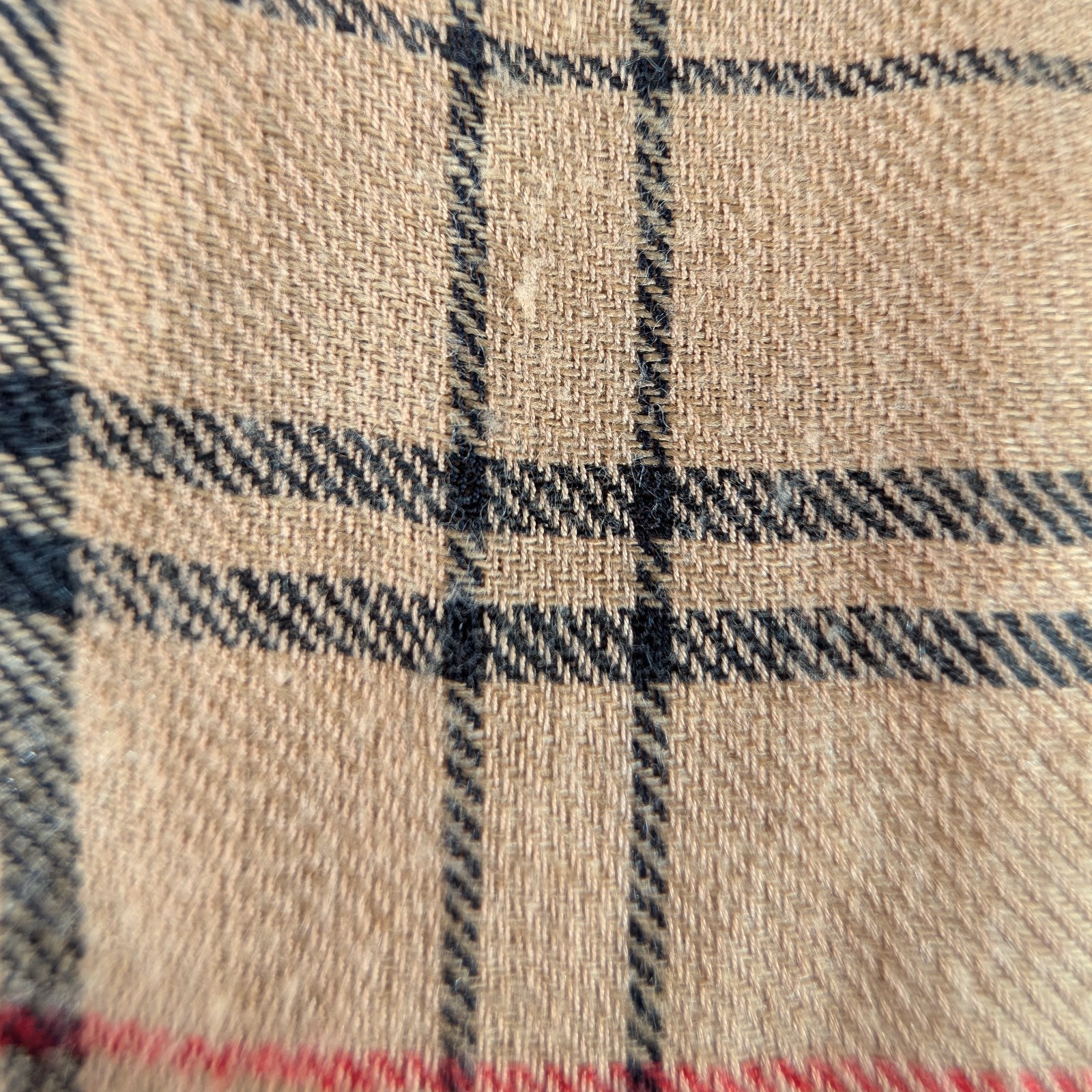 Cashmere Silk Plaid Scarf Wrap Fringe Tan Beige Black Red Oblong 76 x 28 in