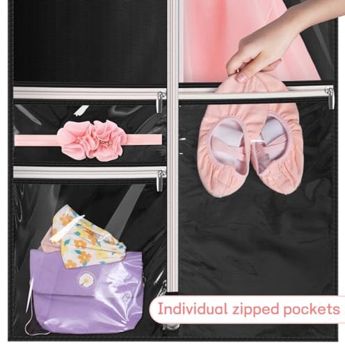 Costume Dance Garment Bag with 3 Clear Zipper Pockets for Suits Dress Cover,