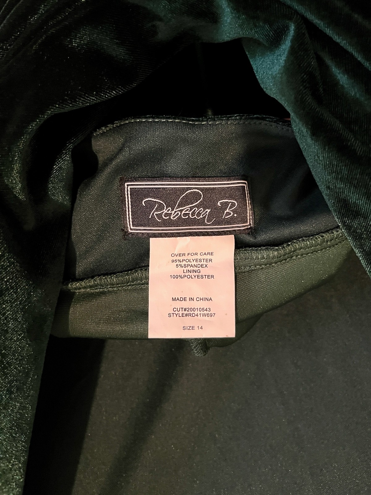 Rebecca B Velvet Long Sleeve Low Cowl Back Maxi Dress Gown * Sz 14 * Deep Green