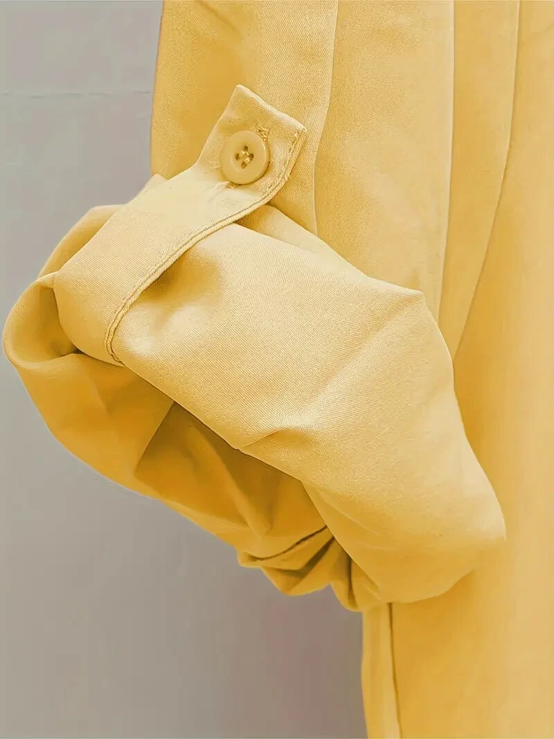 Button Down Shirt – Lapel Collar, Flowy Long Sleeves – Yellow – Size 18/XXL-BNNT