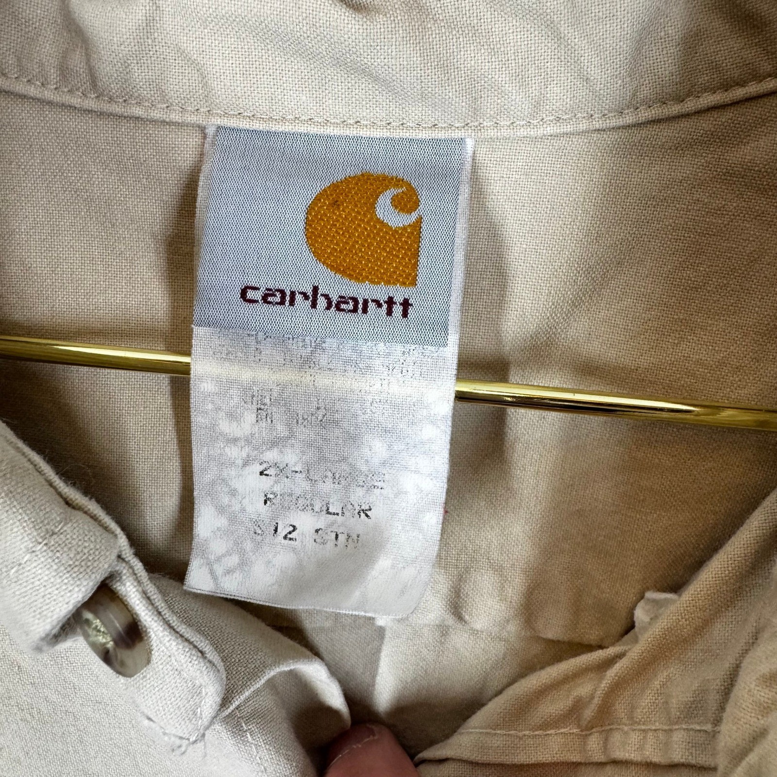 Carhartt Long Sleeve Button Down Work Shirt Men’s XL Beige Heavyweight Cotton