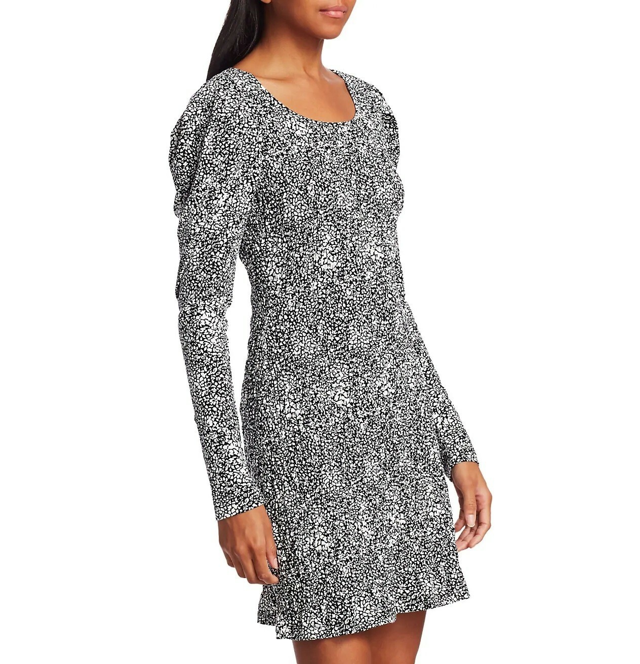 PARKER Brooklyn Smocked Long Puff Sleeve Flounce Hem Sheath Dress, XS Midnight