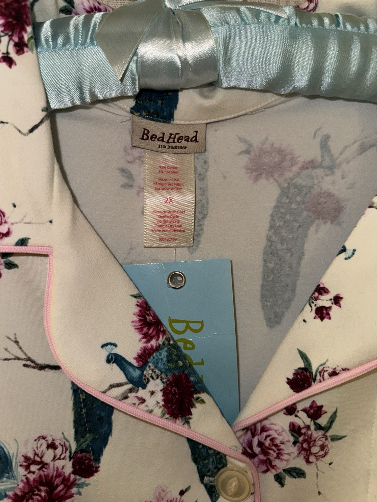 New BedHead Pajama 2X Top Peacock Floral USA Stretch TOP ONLY Multi Color
