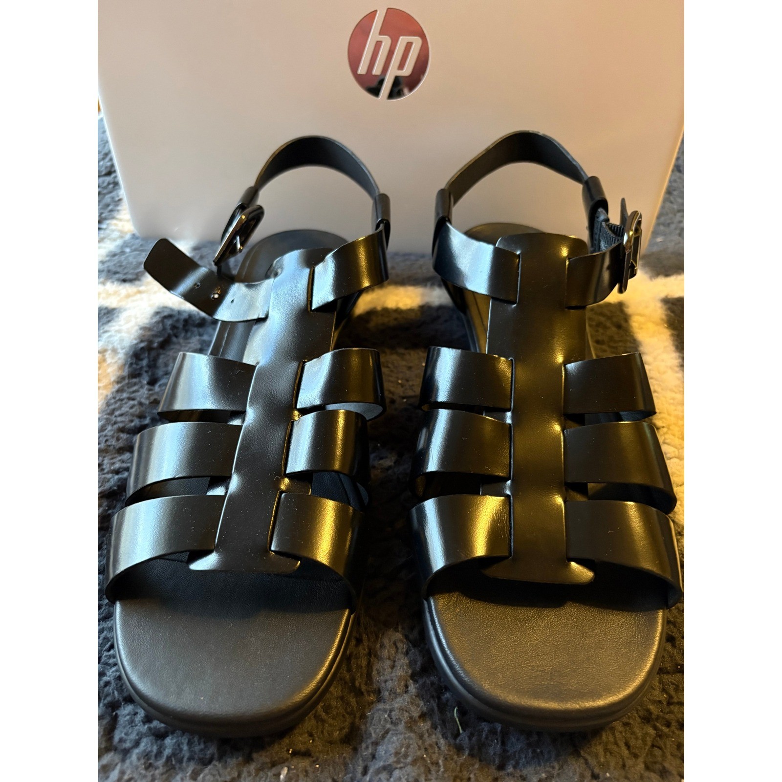 ECCO 2nd Cozmo Fisherman Sandals Black Leather Strappy Caged Buckle Womens 8-8.5