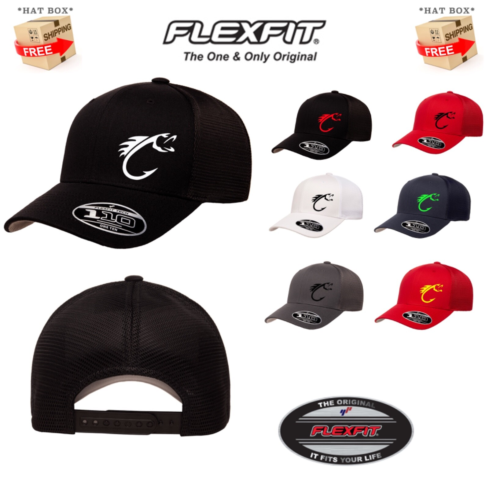 FISH FISHING HOOCK OUTDOORS TRUCKER SNAPBACK FLEXFIT 110M HAT