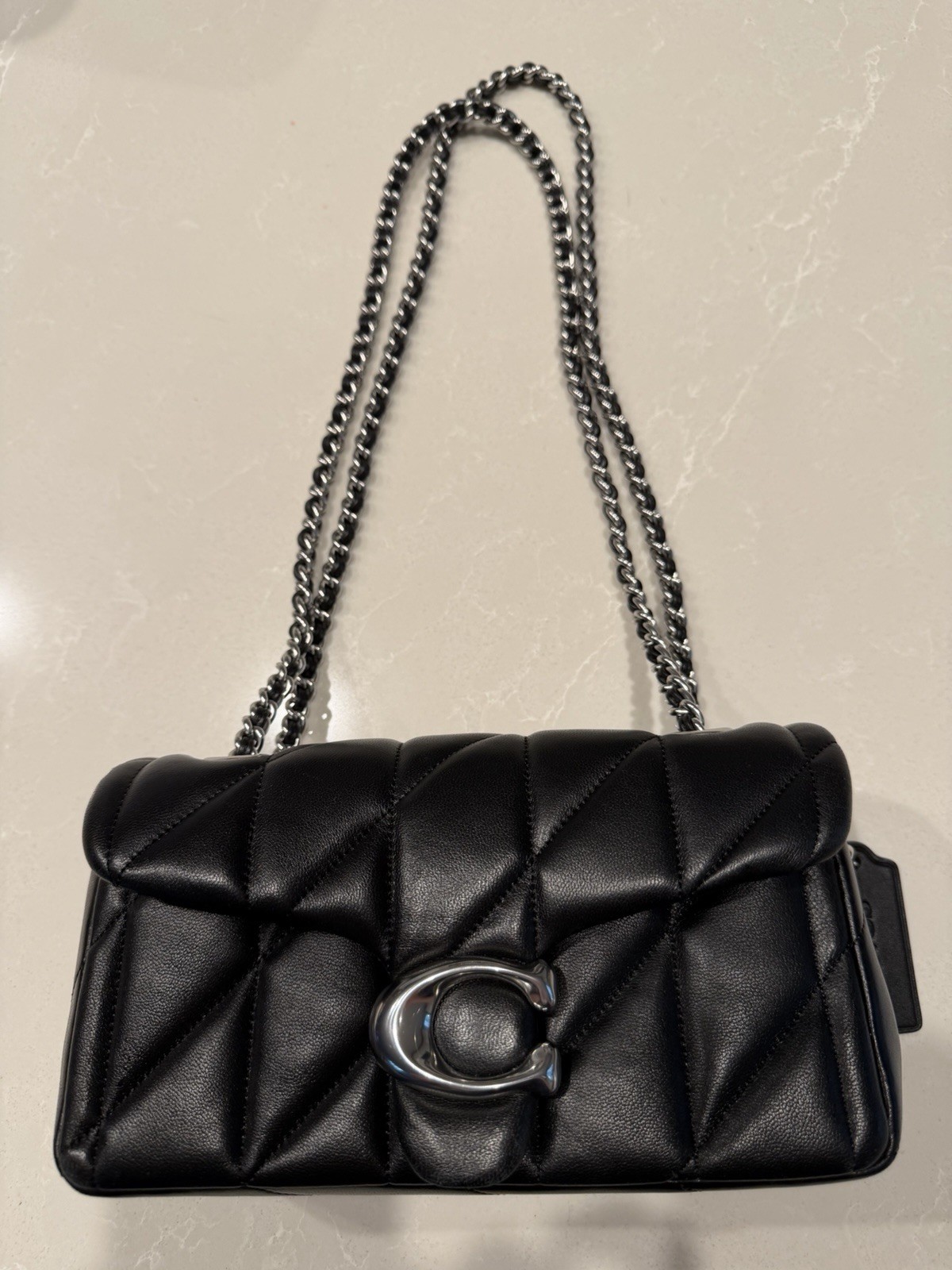 Auth COACH Tabby Shoulder Bag 20 Quilted Black Nappa Leather W/ Silver Hardware