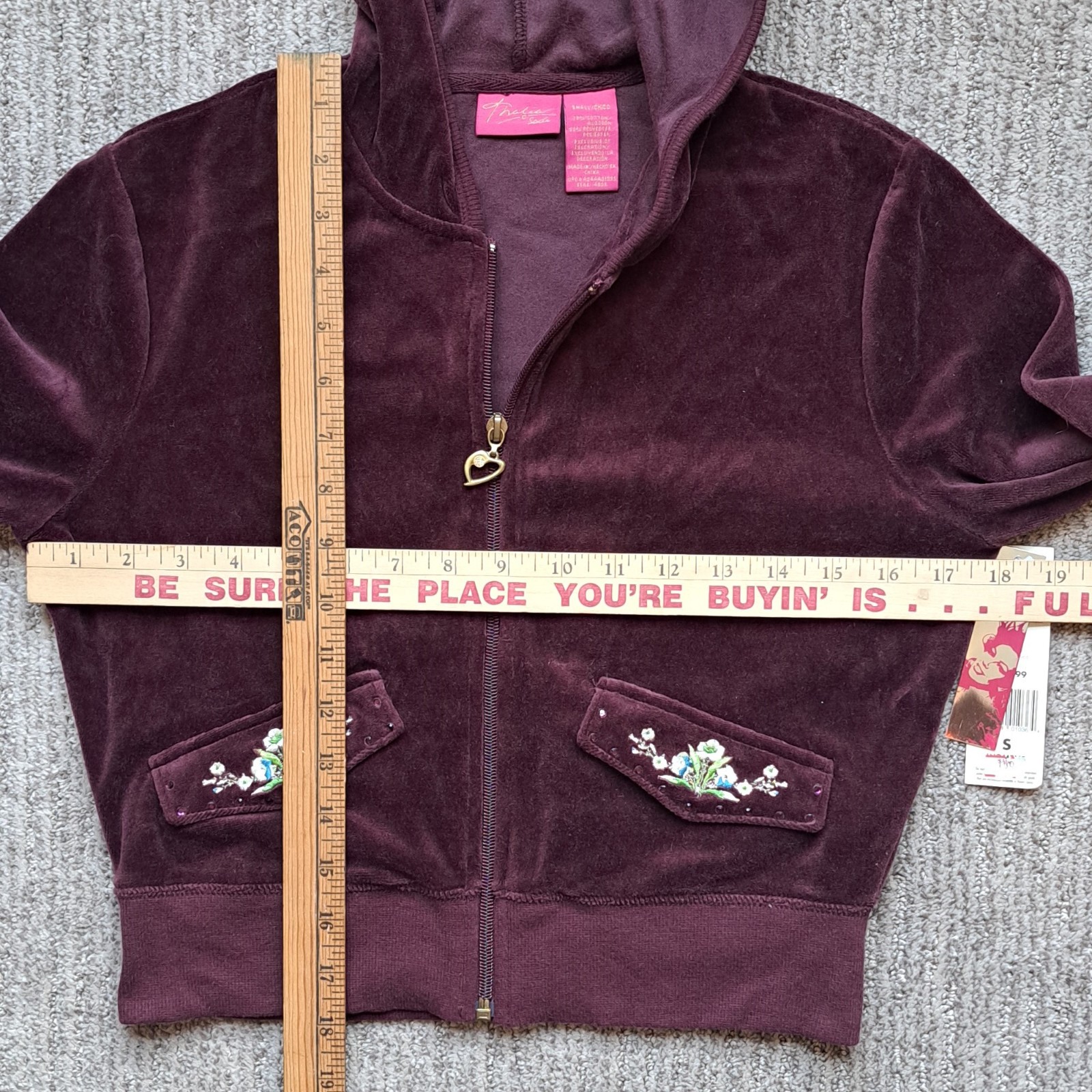 NWT New Vintage Thalia Sodi Suede-feel Burgandy Hoodie Hooded Jacket Size Small