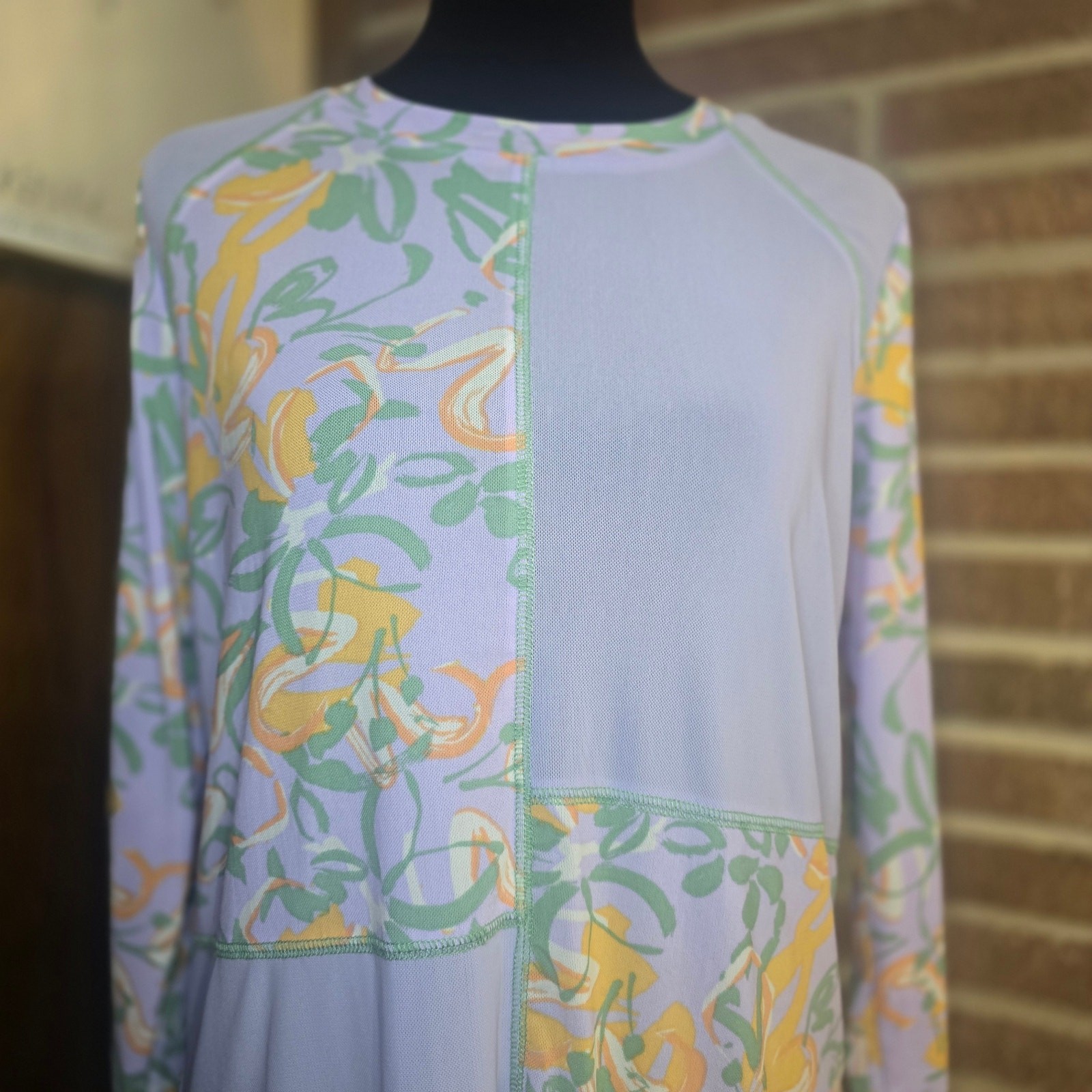 LOGO Layers by Lori Goldstein Lavender Floral Mesh Patchwork Tunic Top