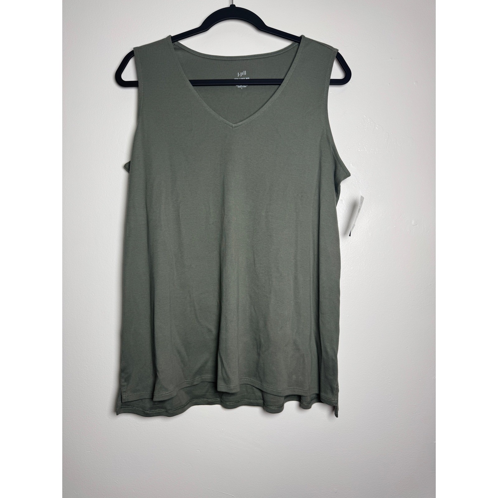 J. Jill Pima V-Neck Tank Top Caraway Green 100% Pima Cotton Womens Large NWT