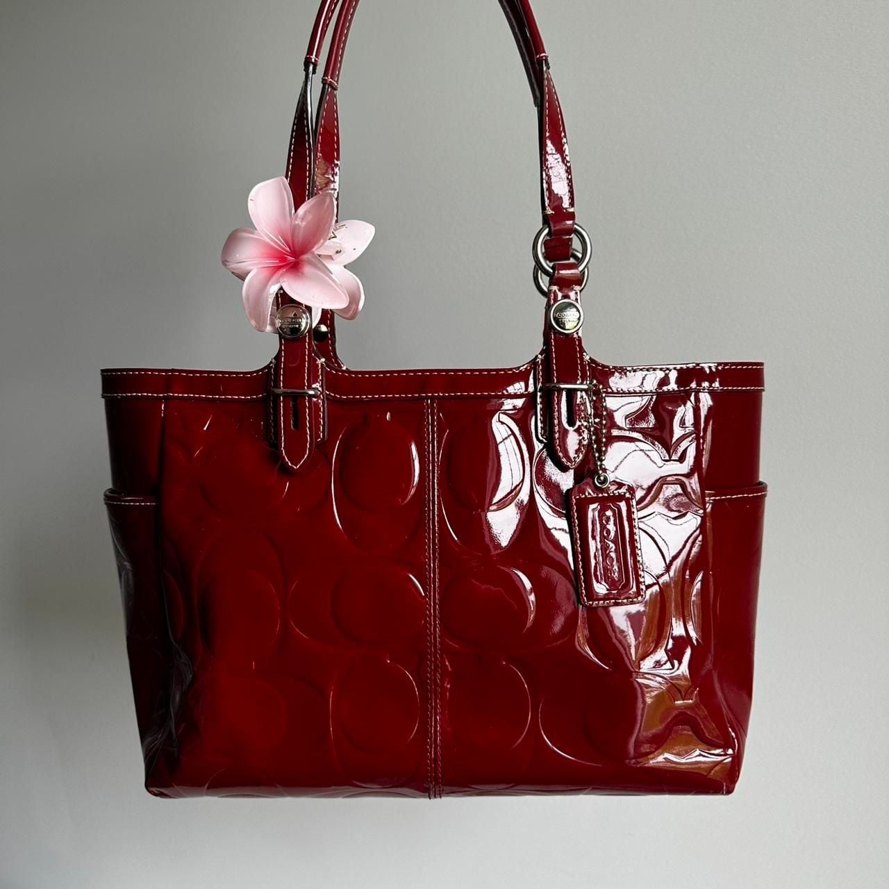Coach Patent Leather Tote Bag F15243 Cherry Red