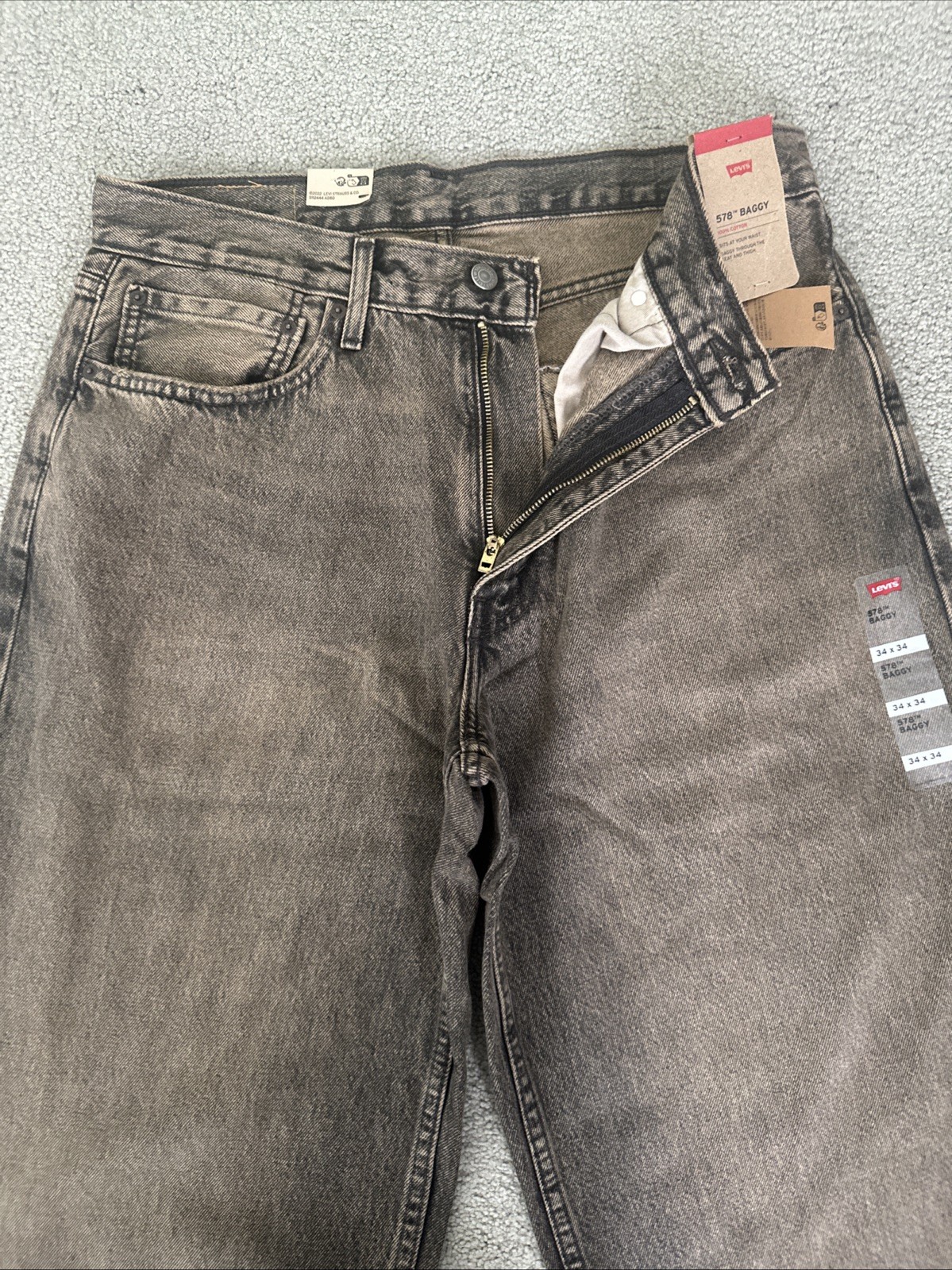 Levi ‘s 578 Baggy Throughout Denim Jeans Sz. 34Wx34L Brownish Dusty Gray New