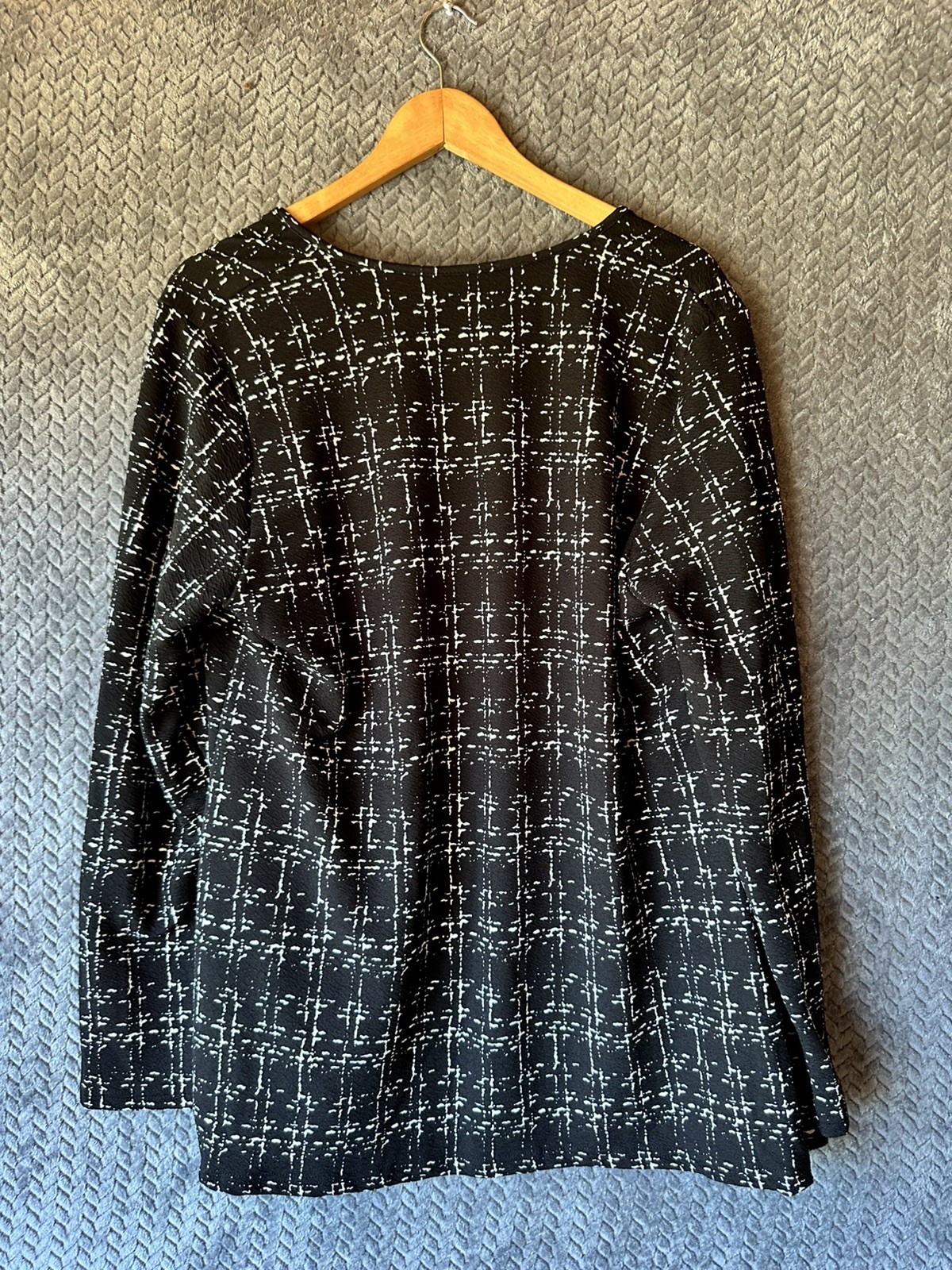 Unknown Brand Open Jacket Sz XL 3/4 Sleeve Tunic Flared Black White No Collar