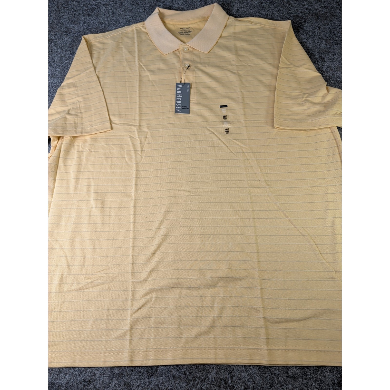 Van Heusen Mens 3XLT Polo Shirt Yellow Sahara Sun Pin Stripe Micro-Smooth 3XL T