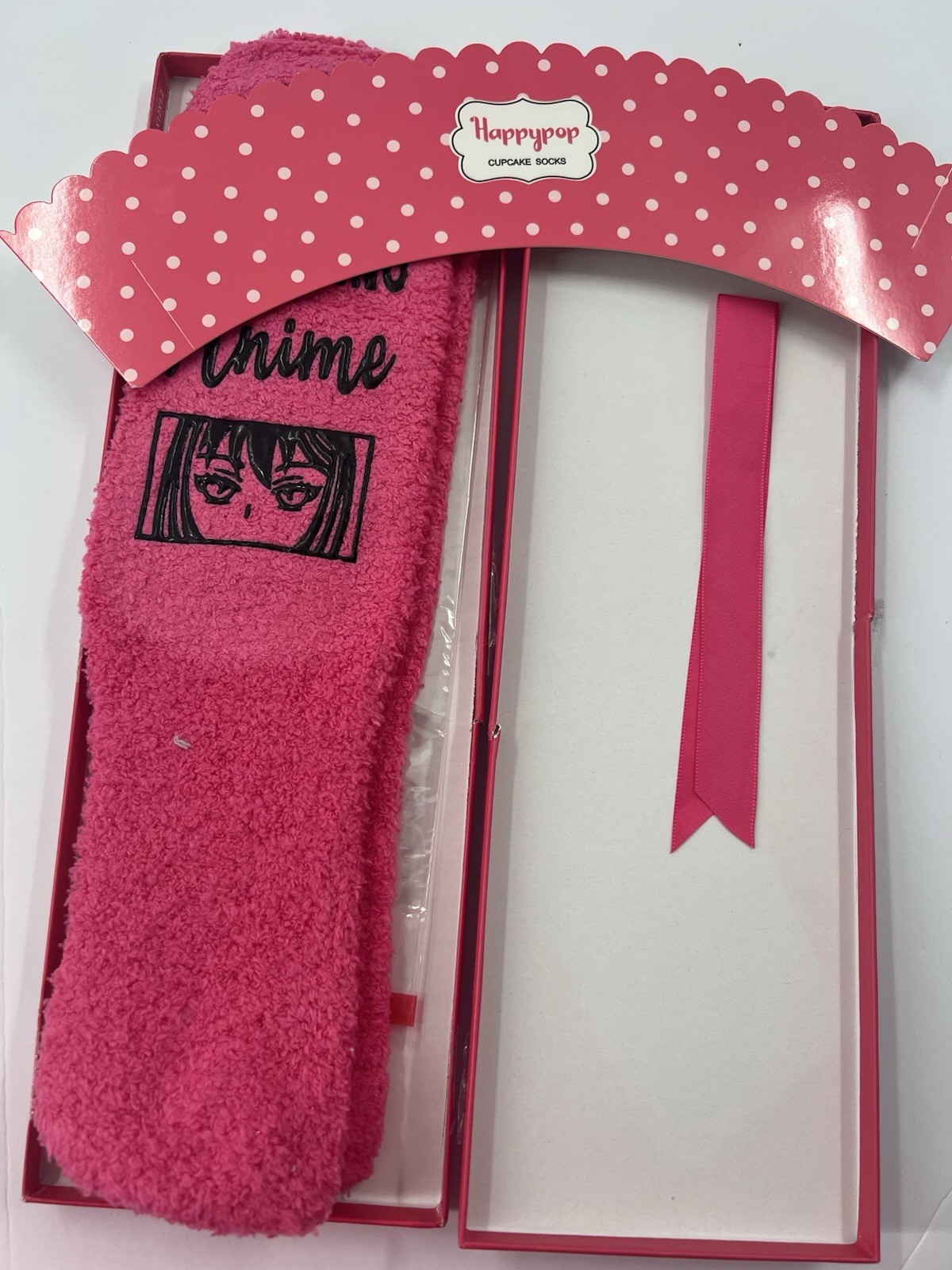 Happypop Cupcake Socks “I’M WATCHING Anime” Pink Fuzzy Novelty Socks Gift Box
