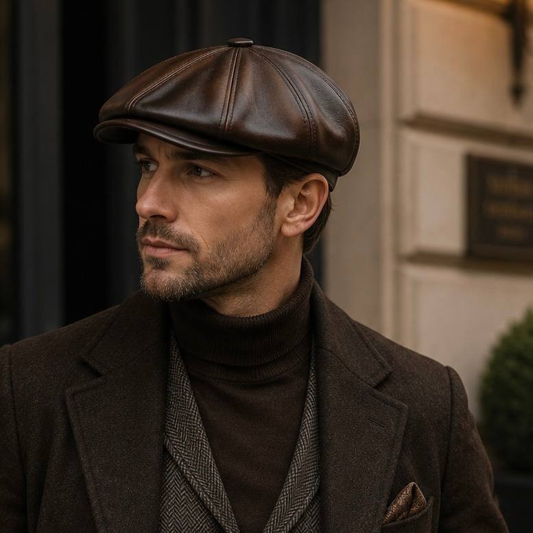 Soft Lambskin Leather Flat Cap Gatsby Newsboy Hat Warm Winter Ivy Cap