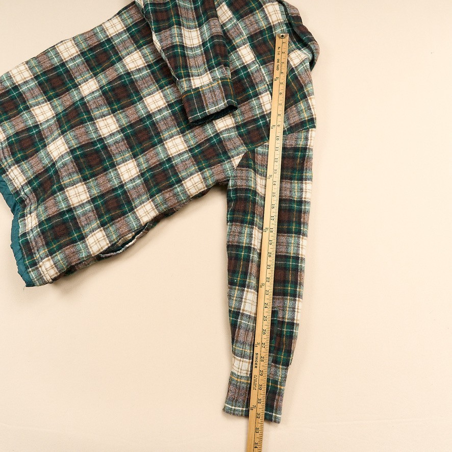 Arrow Sportswear Shacket Mens L Green Brown Plaid Lined Quilted Wool Vintage 70s