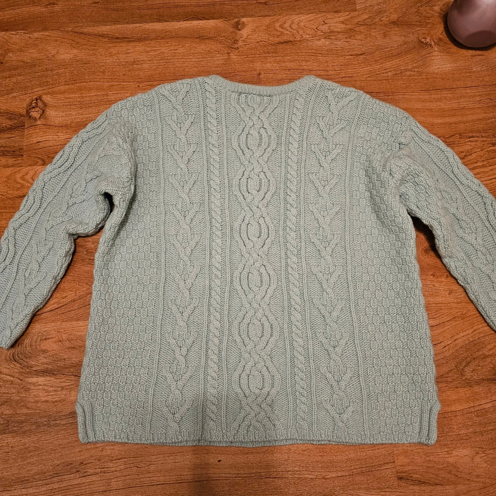 Aran Crafts Ireland 100% Merino Wool Cable Knit Fisherman Sweater Blue XL