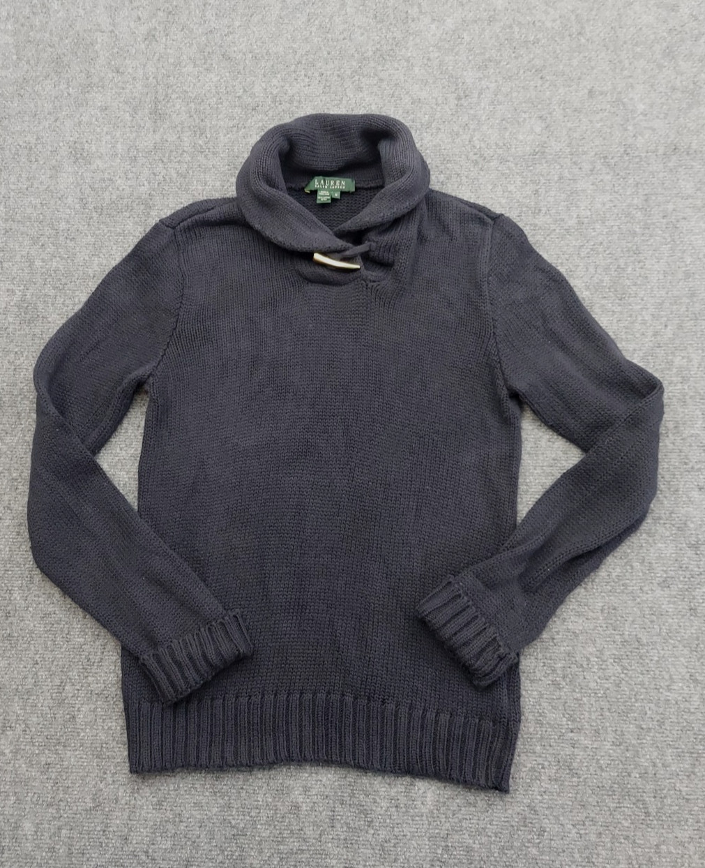 Lauren Ralph Lauren Sweater Womens Medium Navy Blue Toggle Button Cowl Nautical