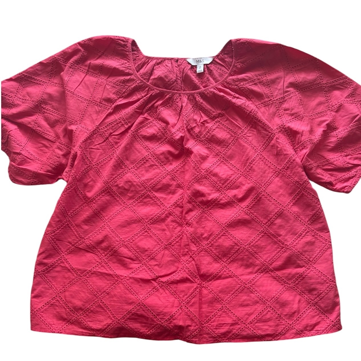 M&S Prairie Blouse Pink UK 20 Women 100% Cotton Boho Cottagecore Embroidered