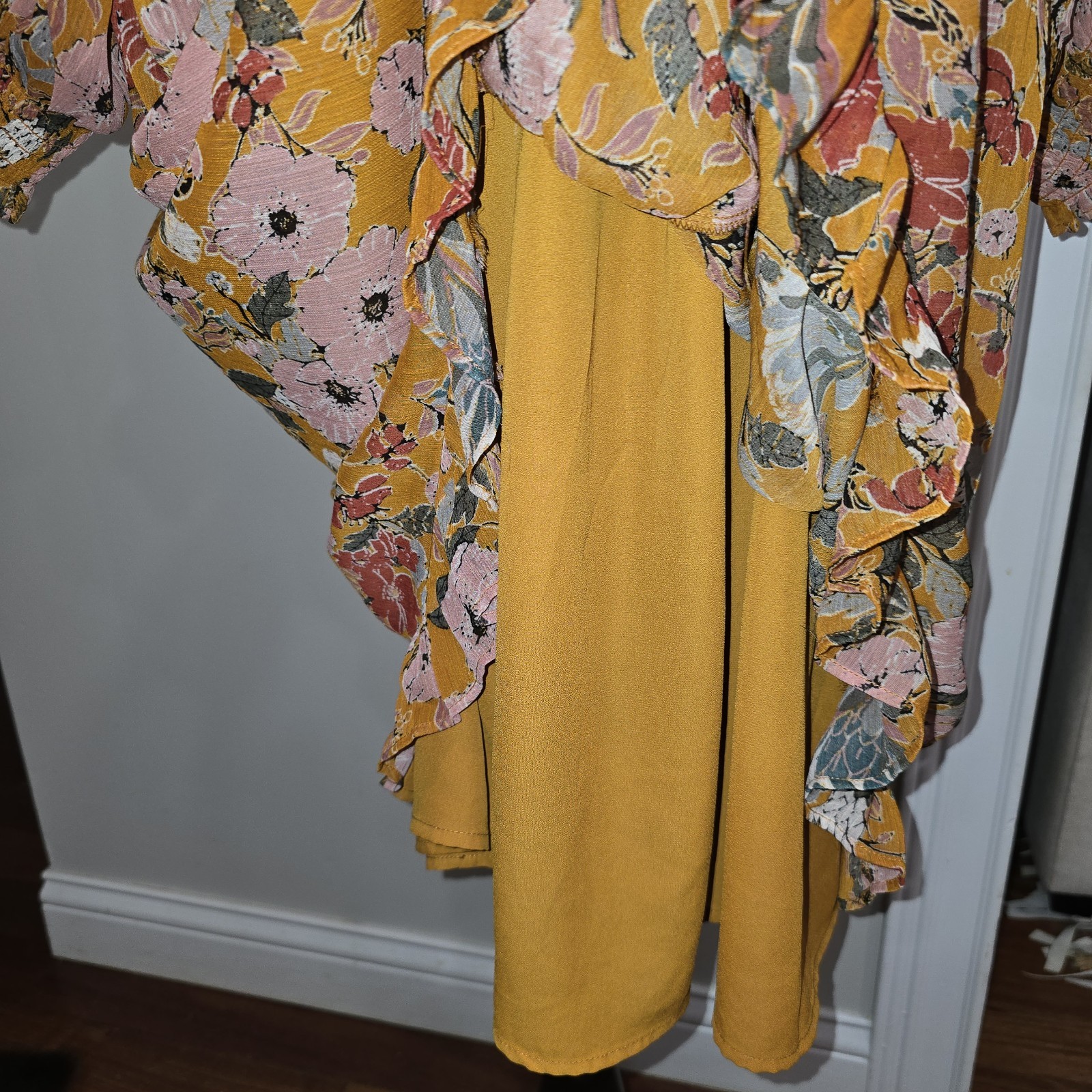 Kate And Sam Maxi Dress Orange Floral Sheer Sleeves Lined Sz L Feminine…