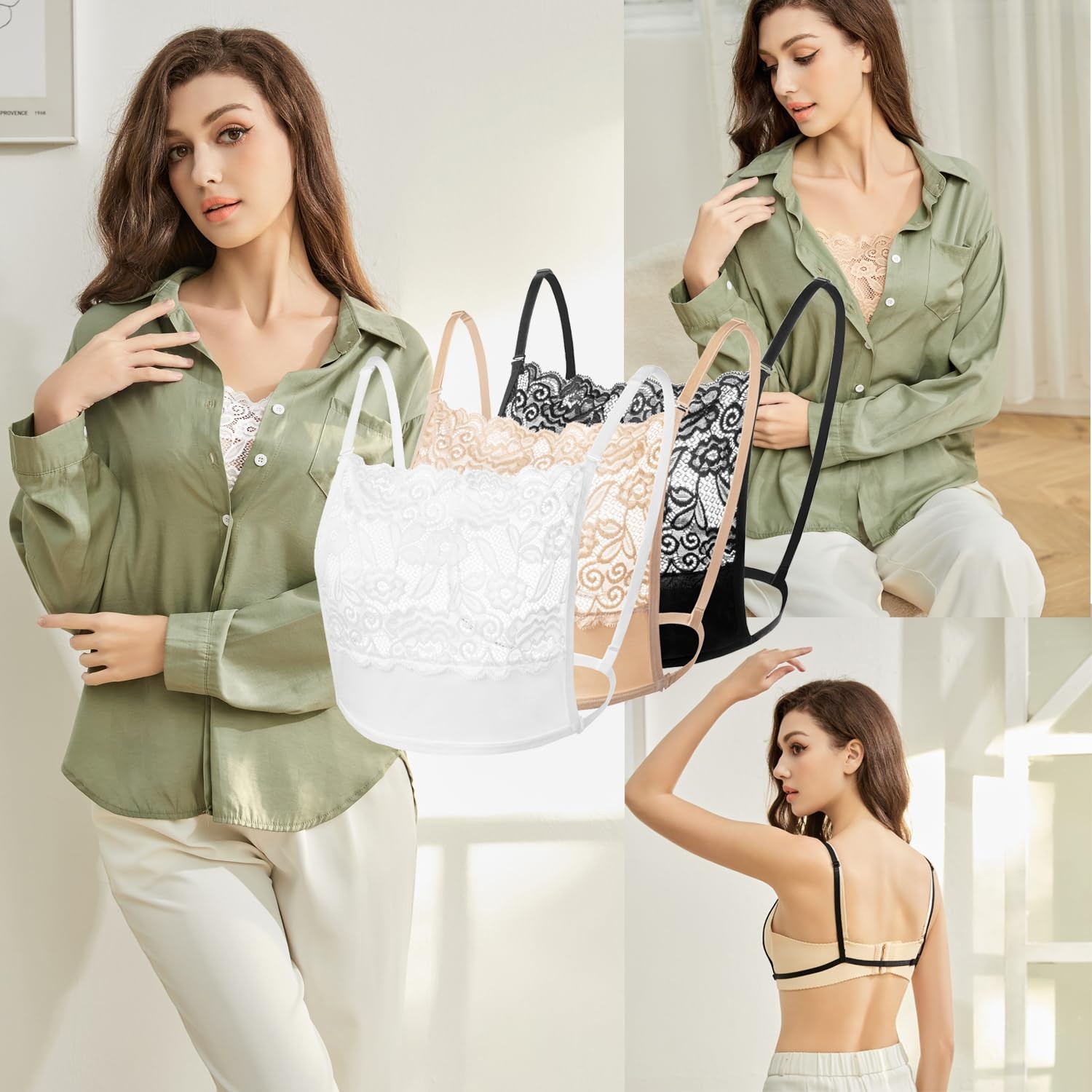 3Pcs Lady Lace Wearable Mock Camisole Bra Insert Overlay Modesty Panel Vest.