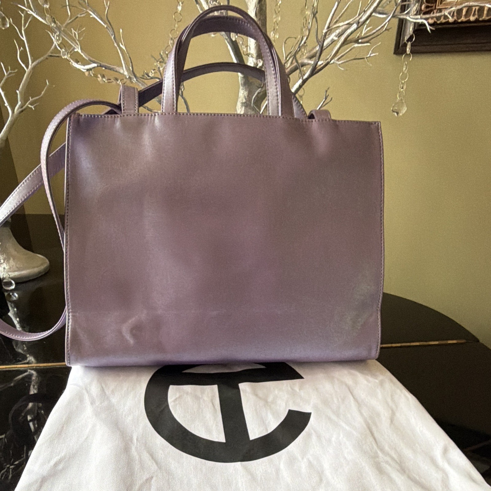 Telfar Large Purple Shopping Tote Bag Logo Matte Finish Shoulder Strap Dust Bag