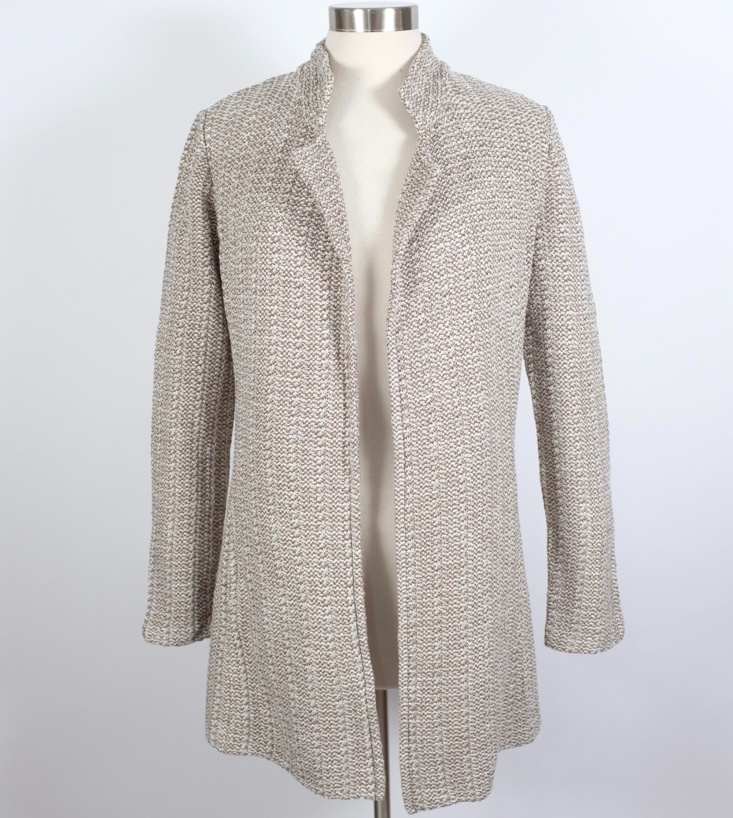 St John Collection sz 6 long jacket coat moss taupe knit open front