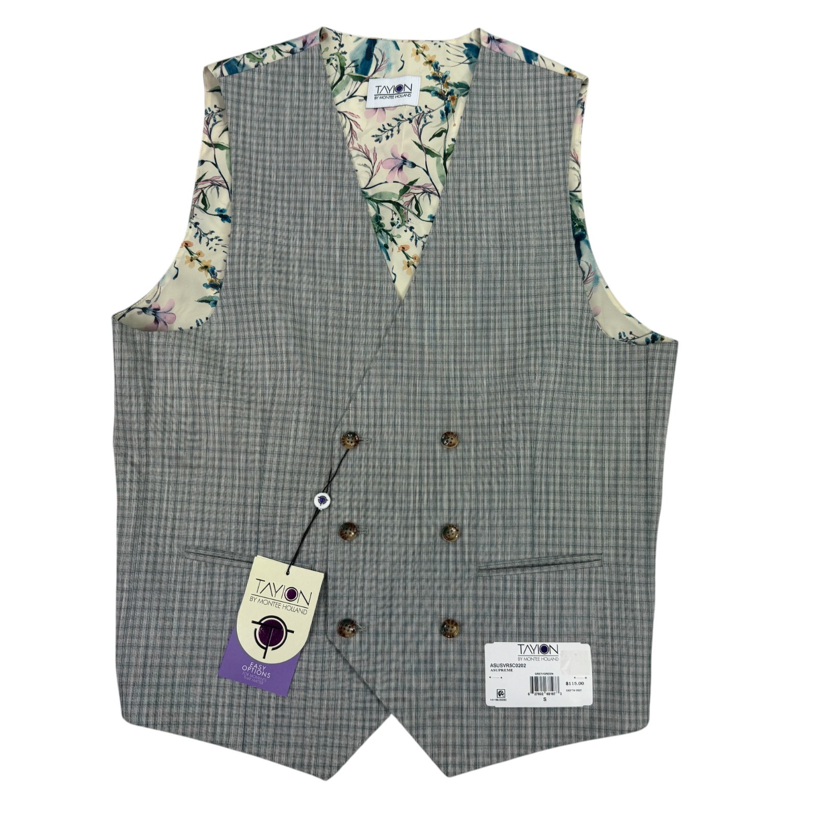 Tayion Mens Asupreme Classic fit Plaid Suit Vest Gray Green S