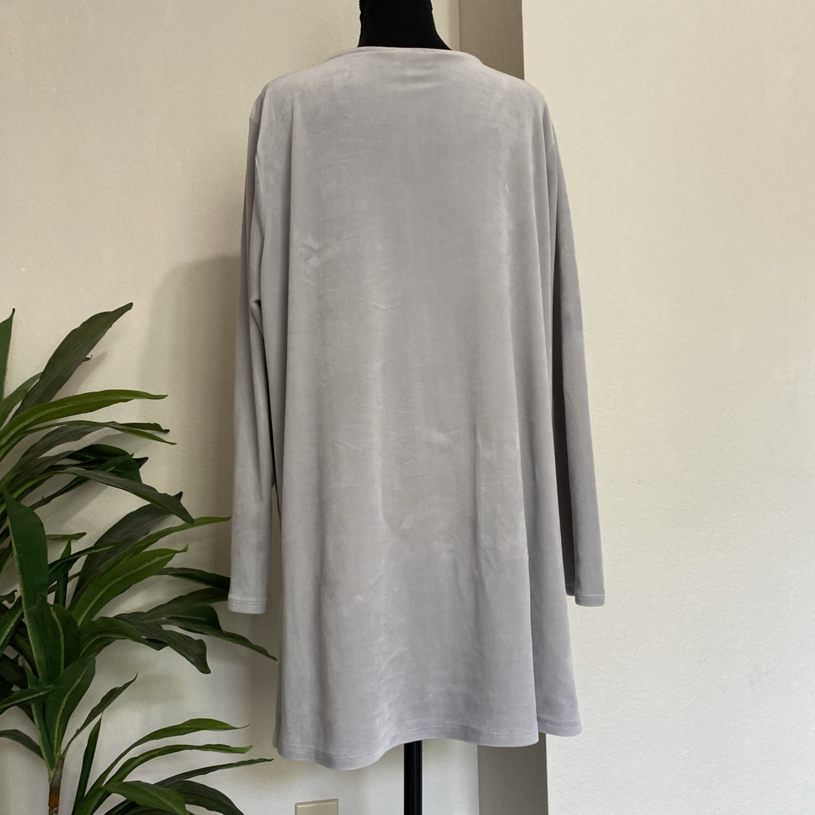 Pure J Jill Womens XL Velour Tunic Top Long Sleeve Velvet Silver Gray Vneck Cozy