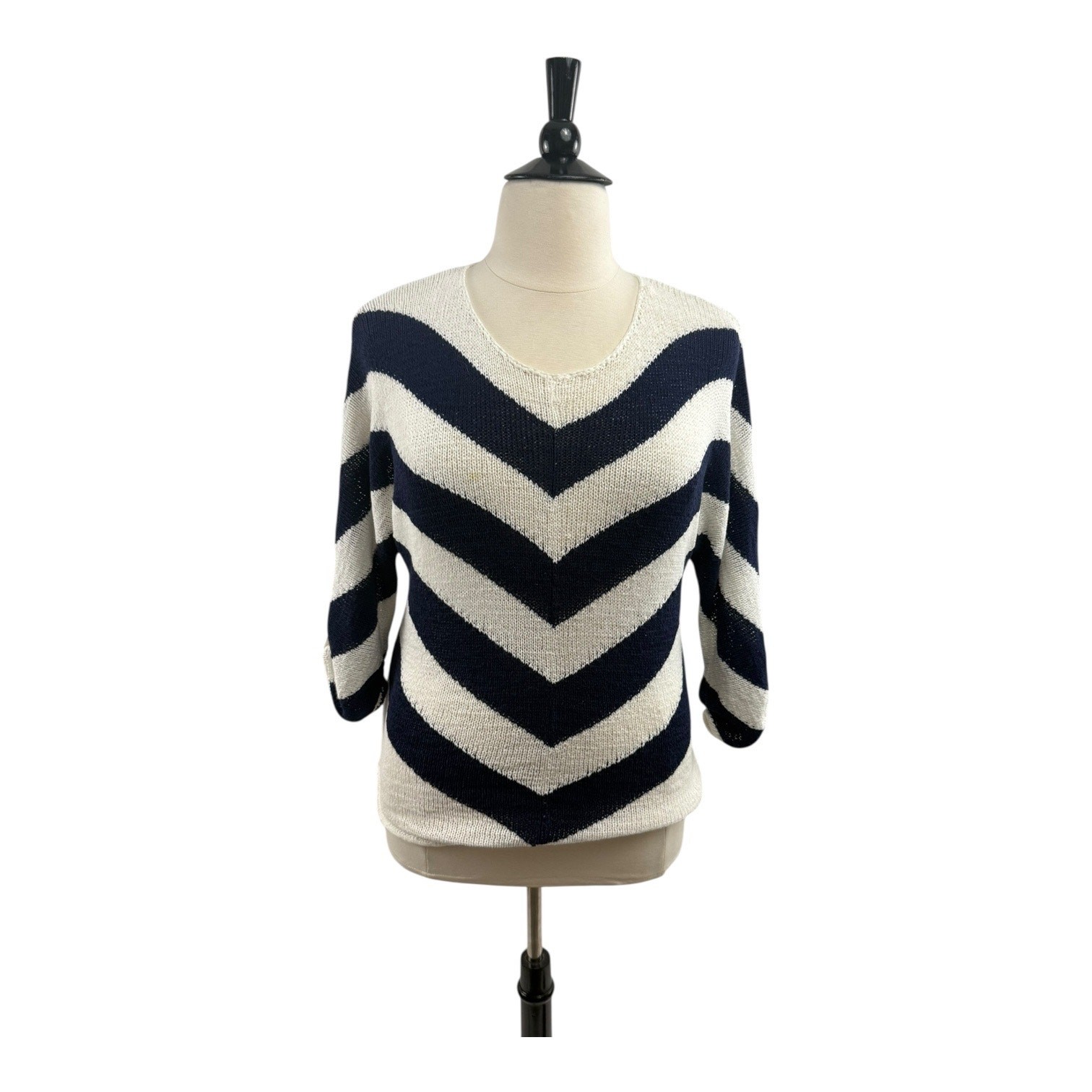 Chicos Nautical Chevron Stripe Knit Sweater, Size 2 (L, 12)