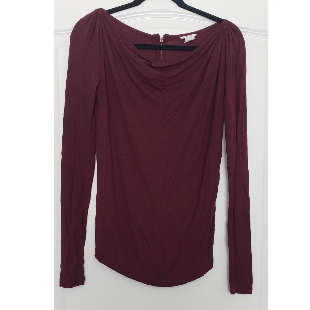 Club Monaco Burgundy Ruched Cowl Neck Long Sleeve Zipper Back Sweater Top Sz M