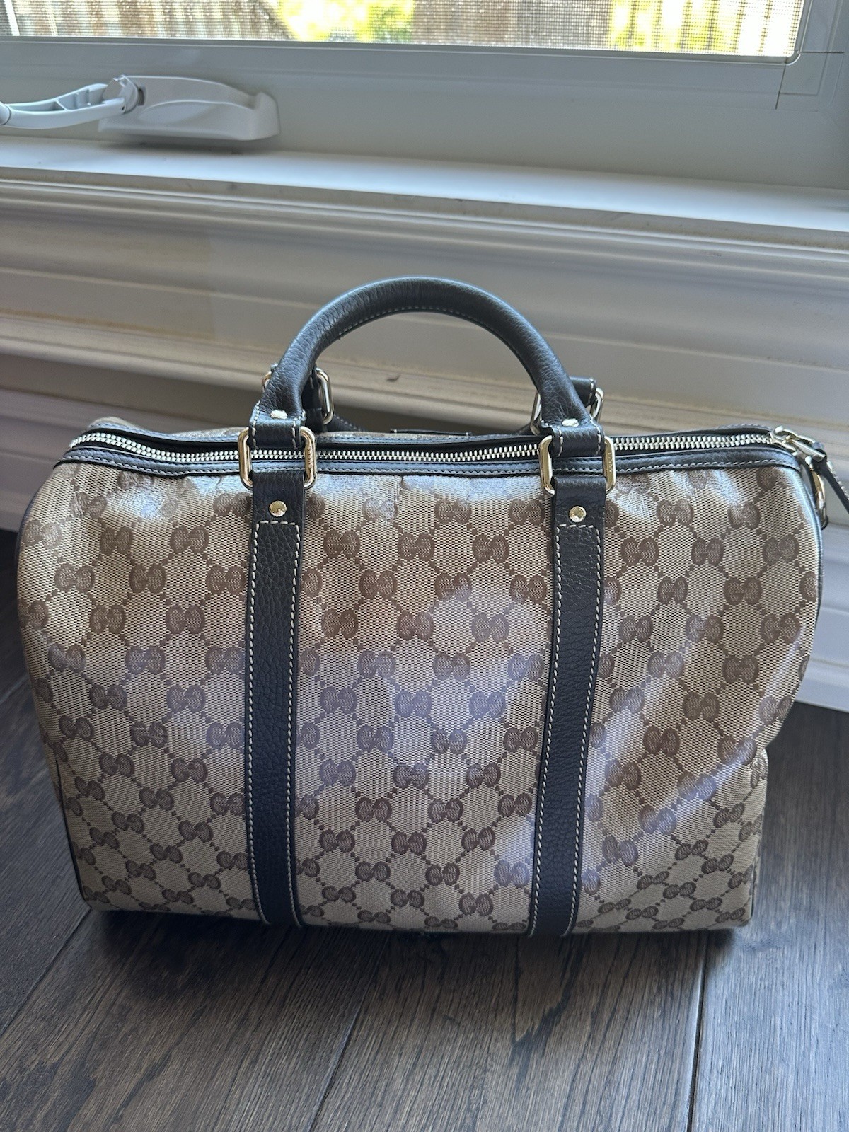 Gucci Beige/Ebony GG Crystal Medium Joy Boston Bag
