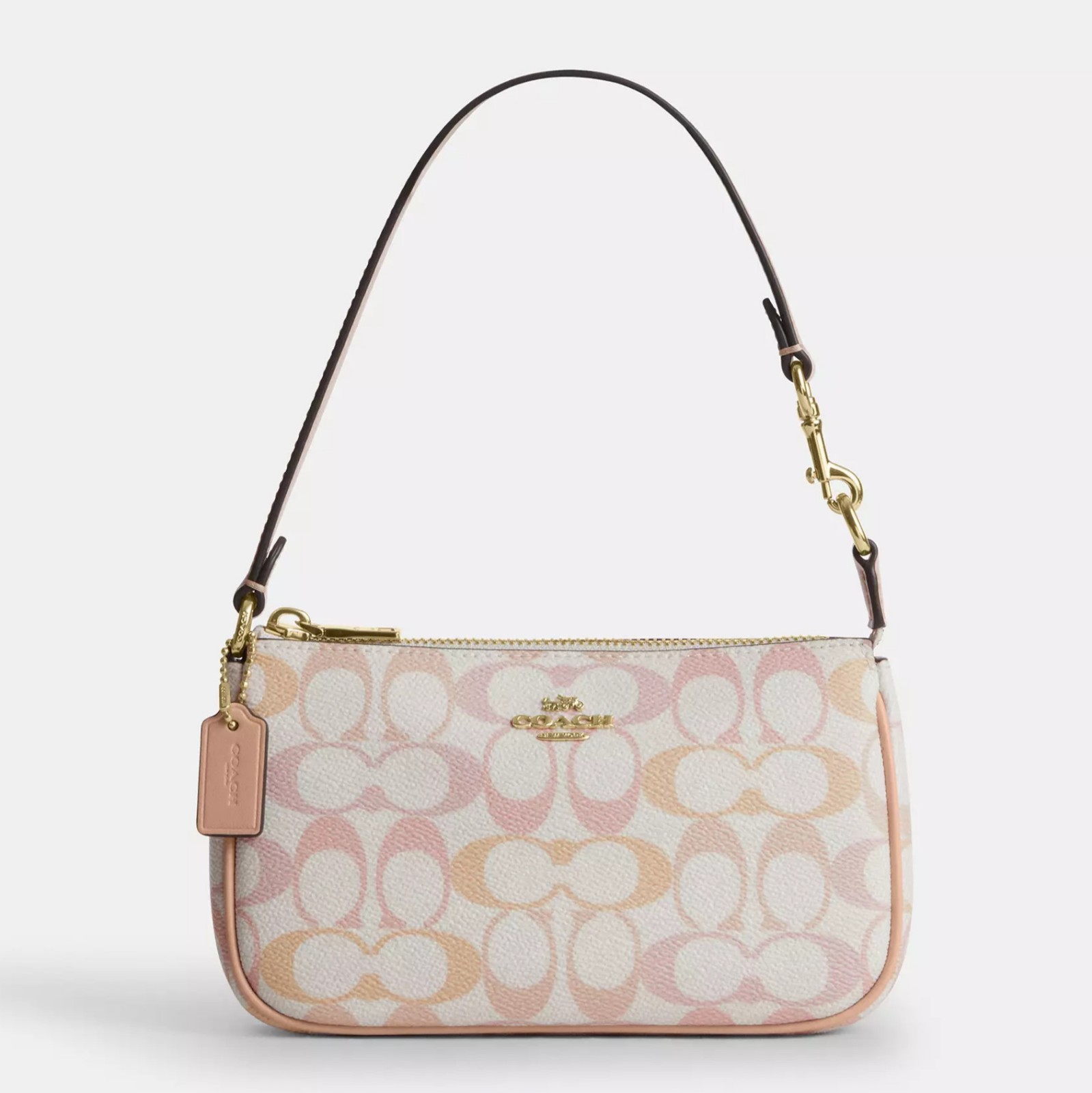 Coach Nolita19 in Pretty Signature Canvas Gold/Chalk/ Pink Mini Shoulder Bag NWT