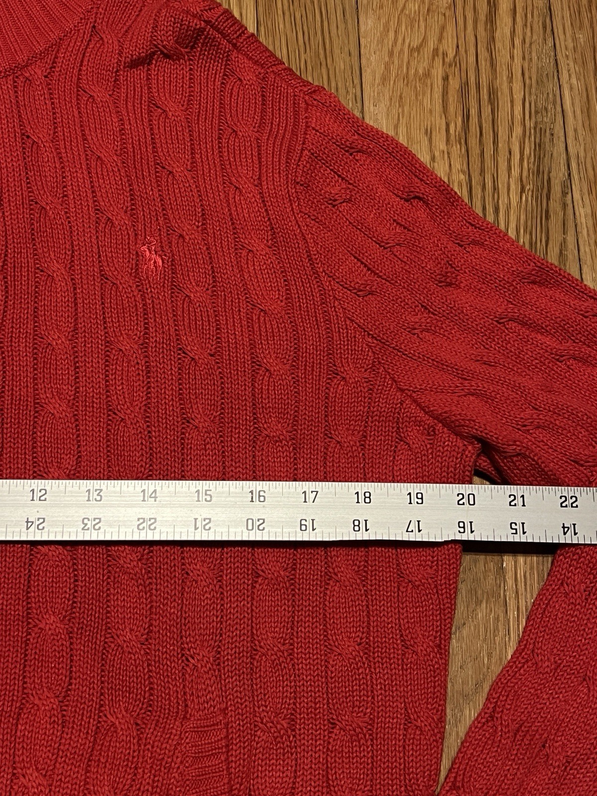 Lauren Ralph Lauren Red Cable Knit Mock Neck Cardigan Sweater XL Preppy Cottage