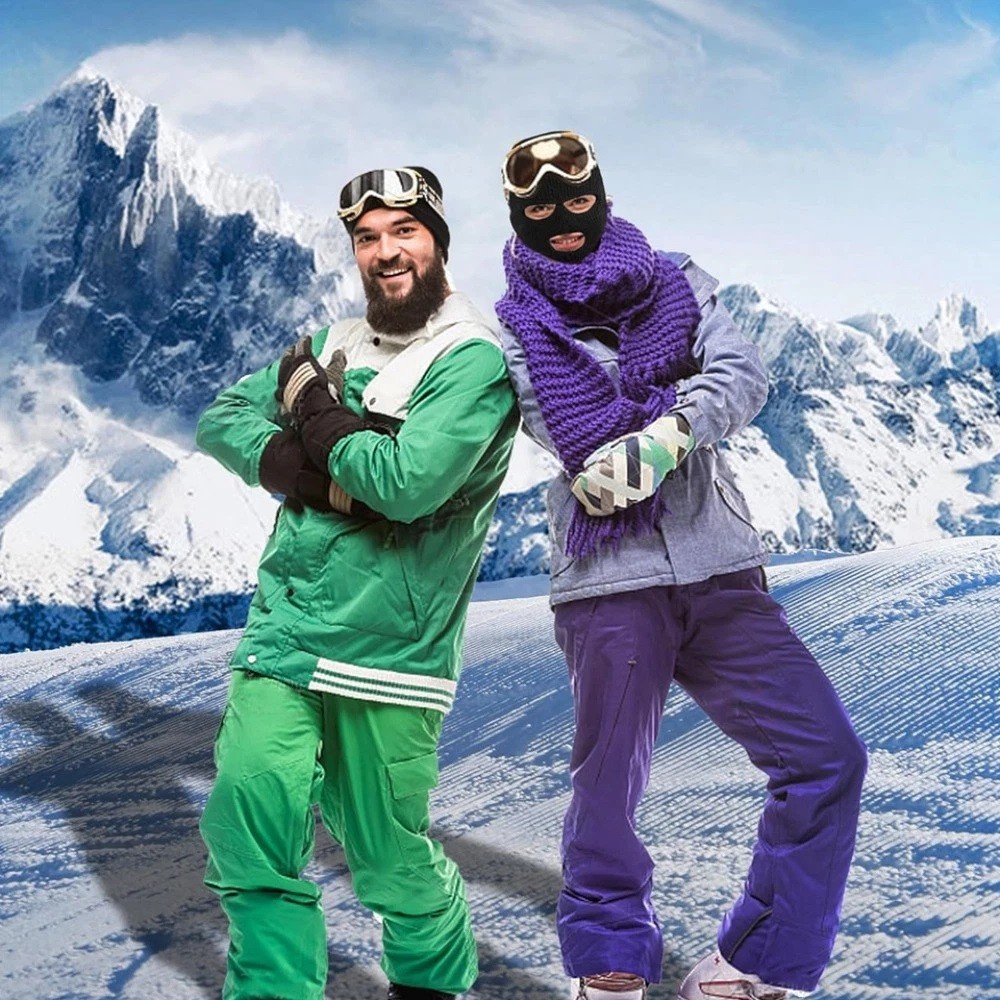 Winter Ski Mask 3 Hole Knitted Skull Balaclava Beanie Hat Men Outdoor Sports Cap