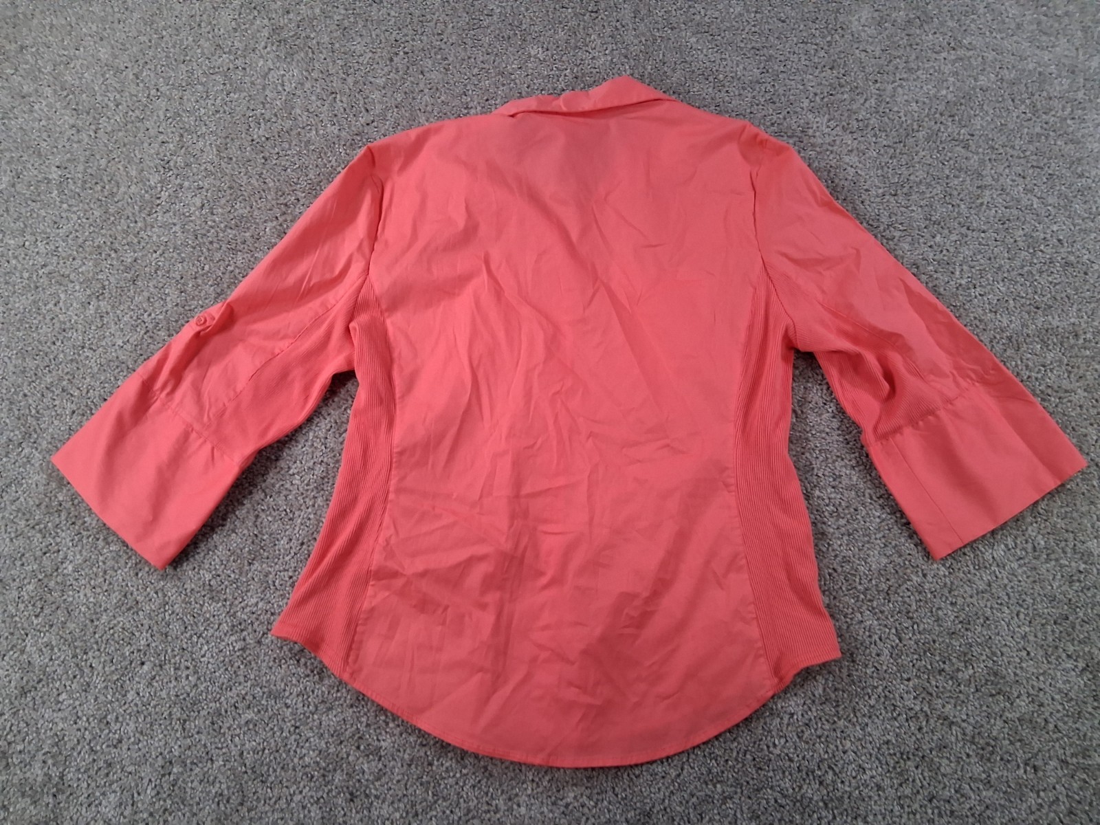 Hester & Orchard XL Womens 3/4 Sleeve Button Up Shirt Coral Roll Tab NWOT