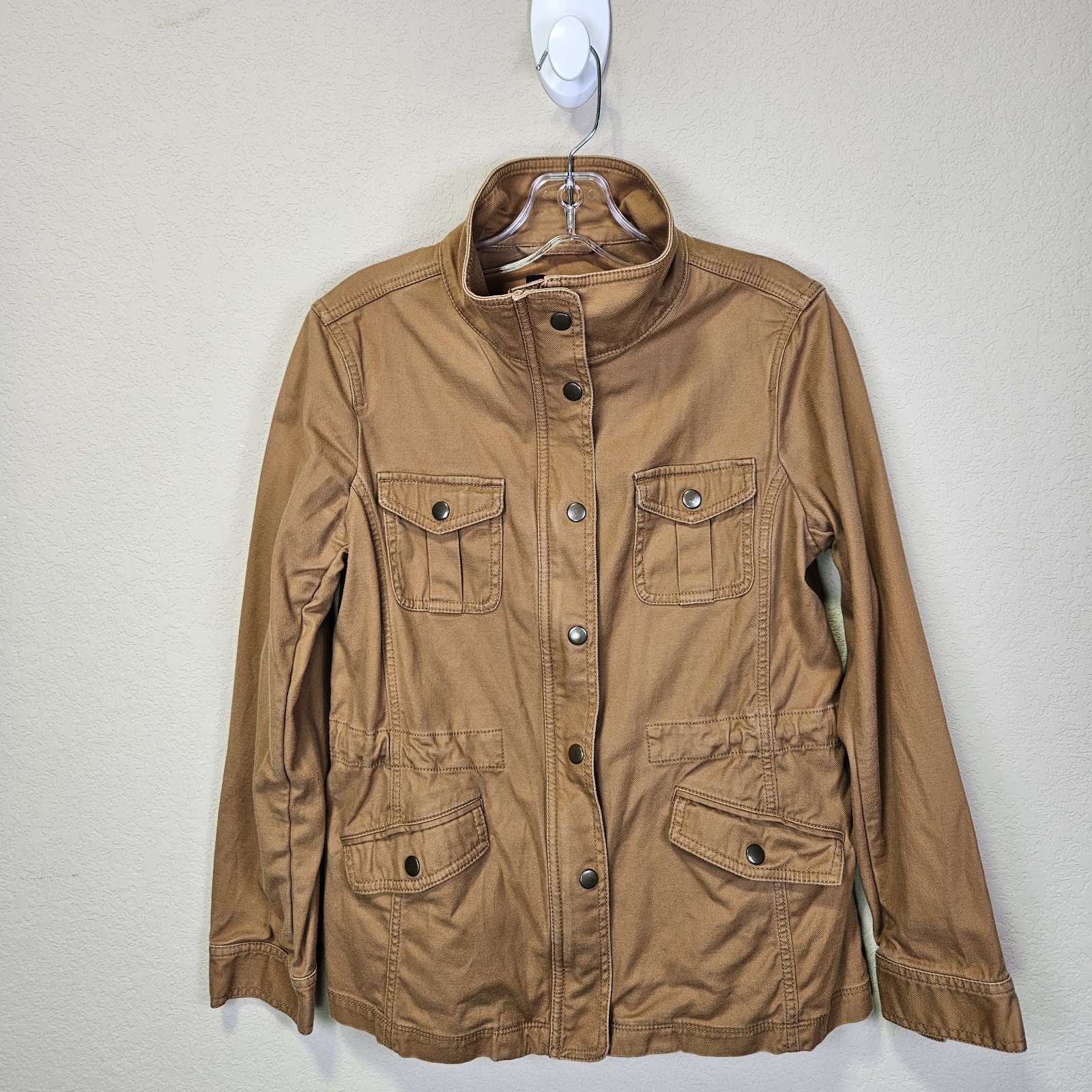 Talbots Safari Jacket Womans XS Camel Brown Twill Cotton Stretch Utility Outdoor
