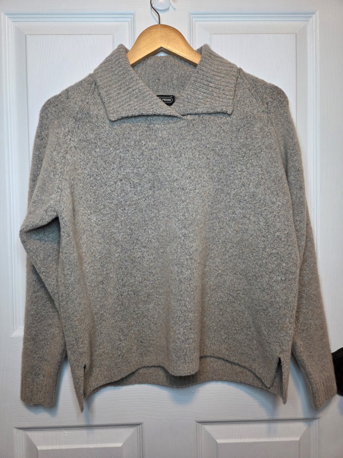 Vtg Jeanne Pierre Wool Blend Sweater Beige Collared M Classic Heritage Academia
