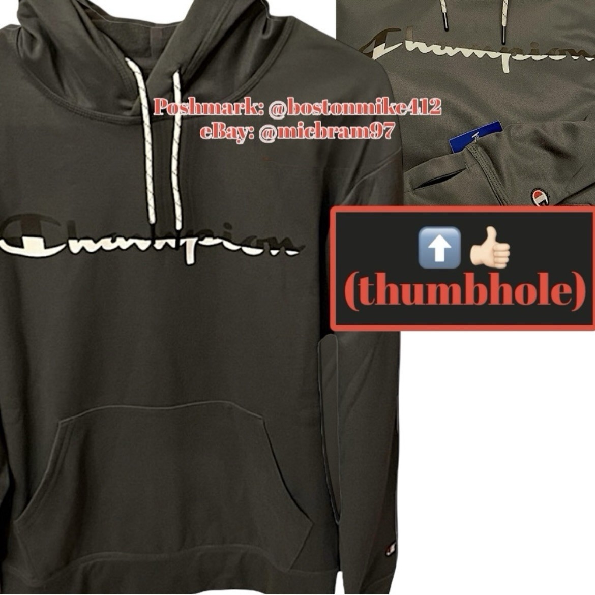 Champion Mens Game Day Logo Hoodie Fleece Sweatshirt CHARCOAL GRAY w Black White