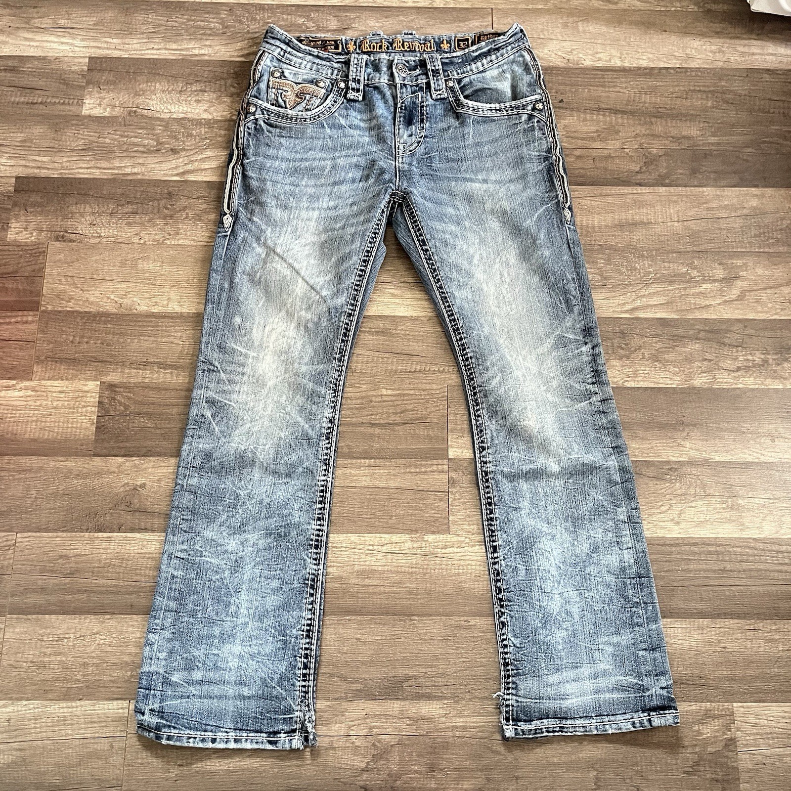 Rock Revival Mens “Rattan” Slim Bootcut Jeans Mens 32×30 Blue Denim