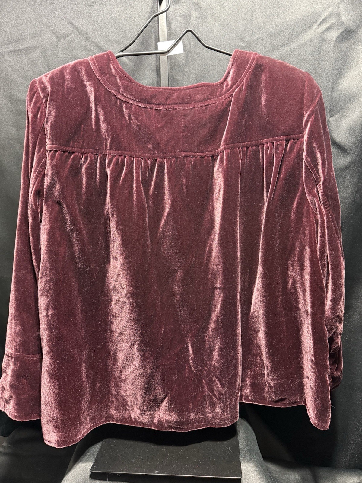 Style & Co. Women’s 16 Burgundy Solid Velvet Round Neck Button 3/4 Sleeve Blouse