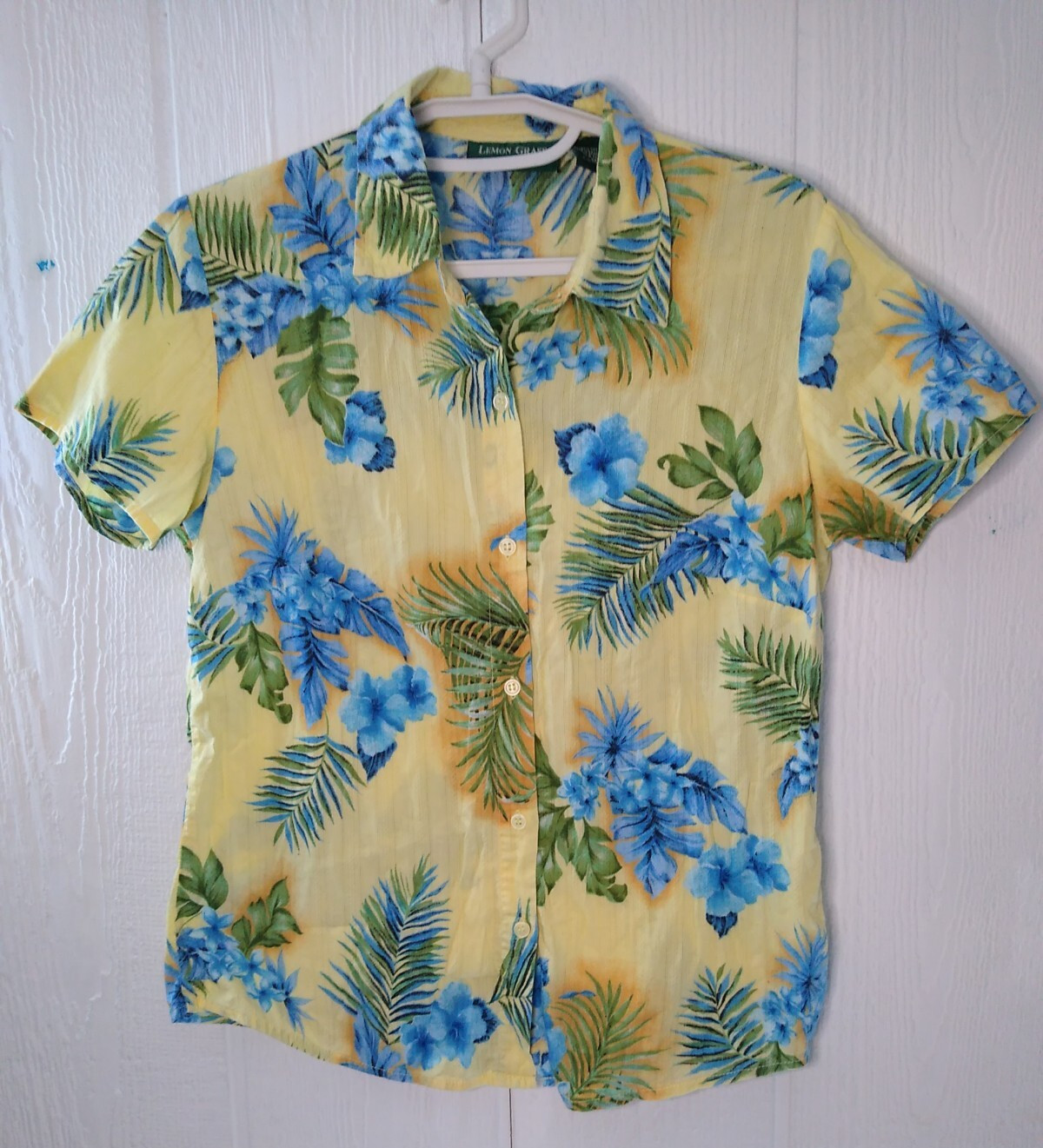 Lemon Grass Studio Top Women’s M Yellow Floral Button Front Short Sleeve Cotton